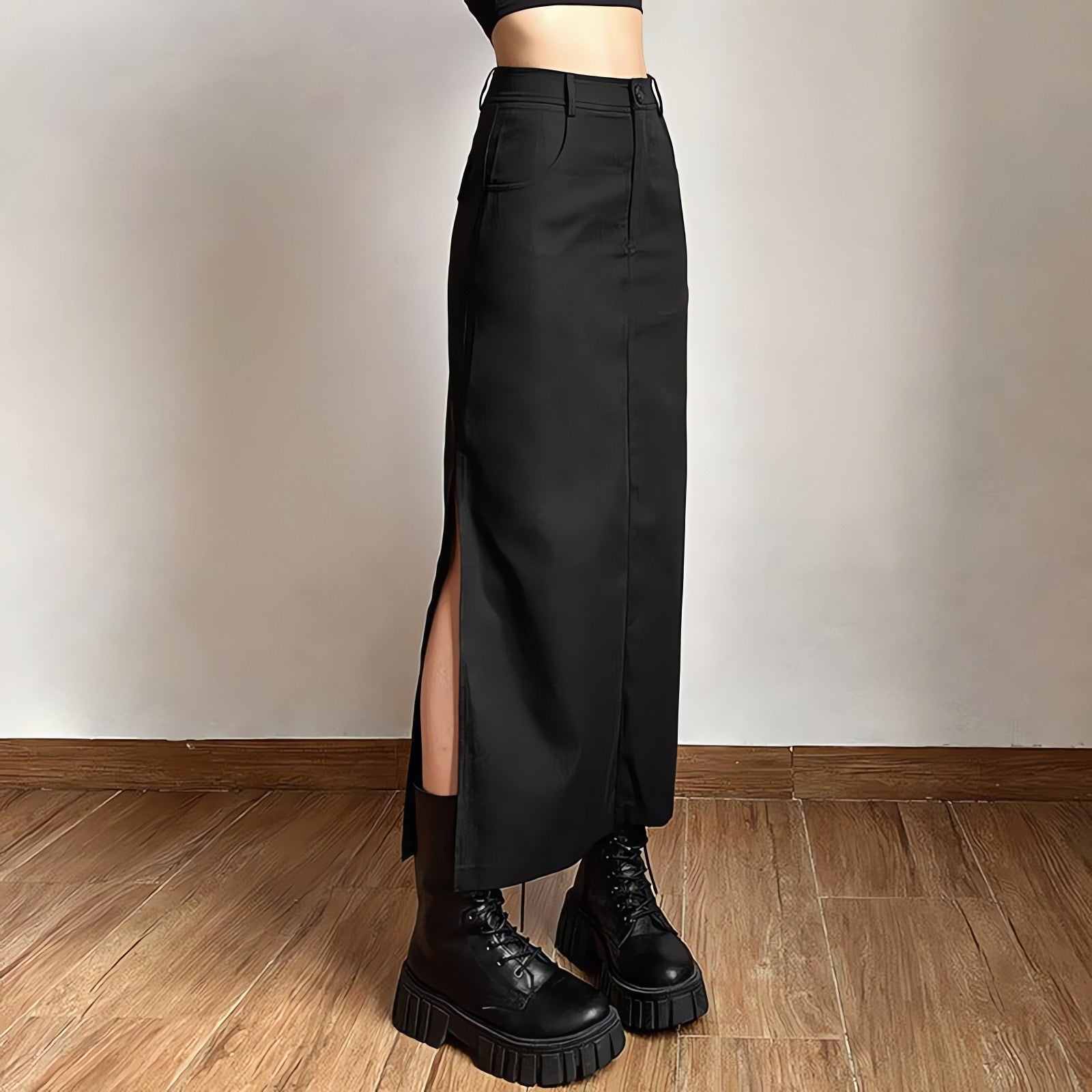Dark Academia Side Slit Maxi Skirt - KAYSMAR