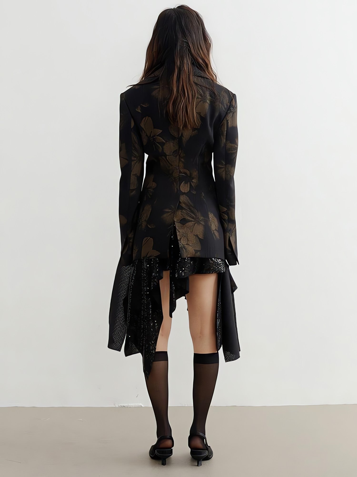 Dark Floral Asymmetric Blazer - KAYSMAR