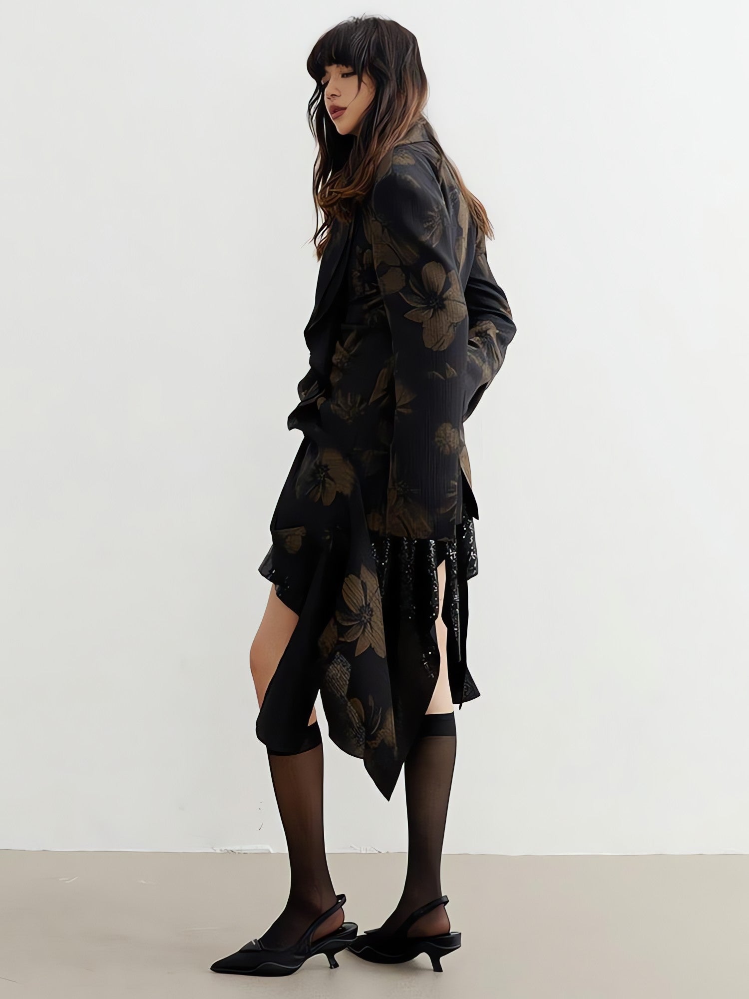 Dark Floral Asymmetric Blazer - KAYSMAR