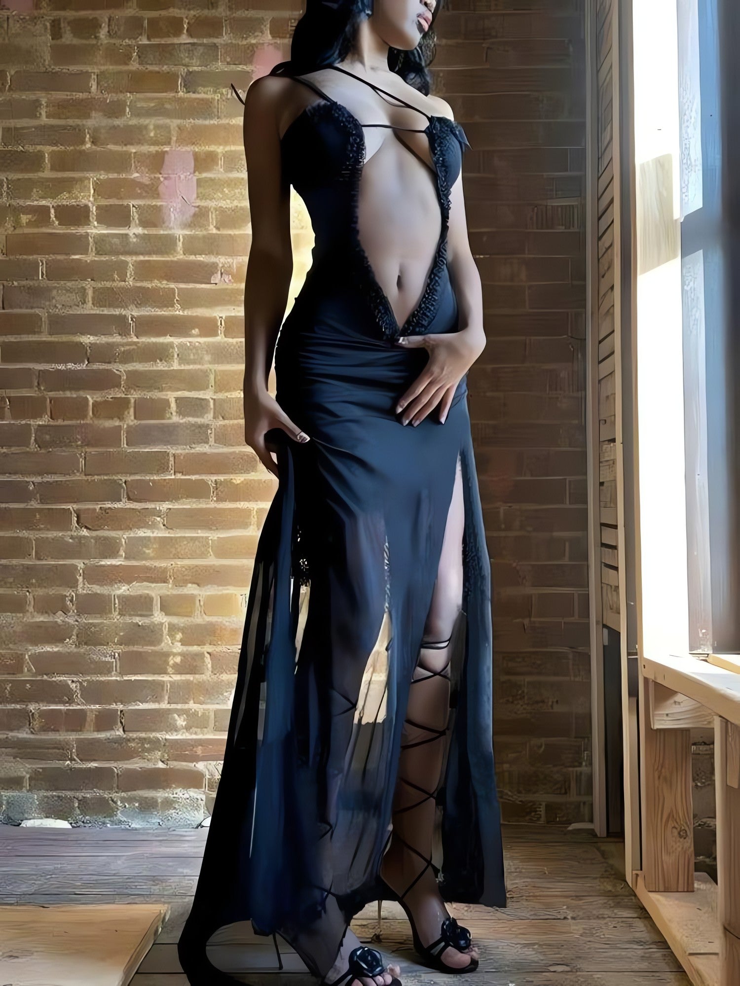 Deep Plunge Slit Maxi Dress - KAYSMAR