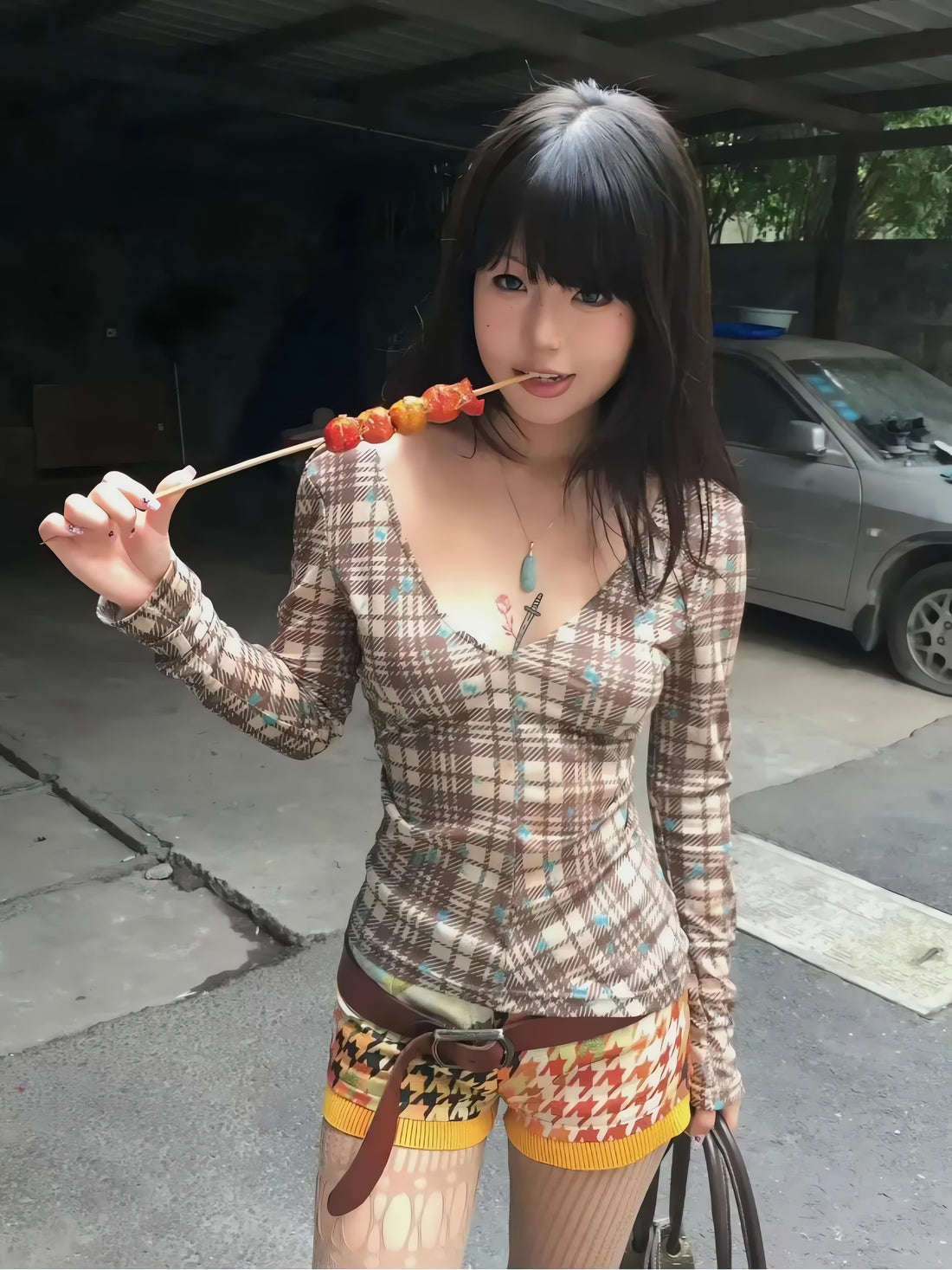 Deep V Neck Plaid Top - KAYSMAR