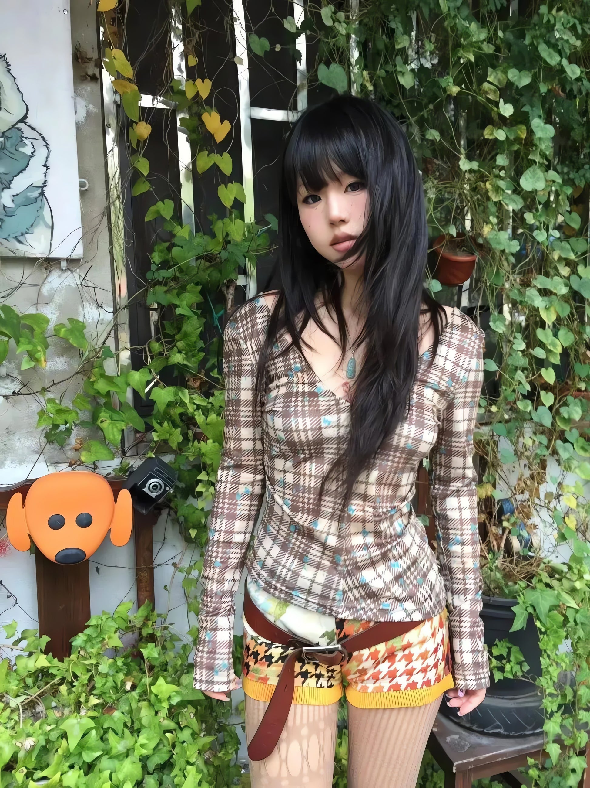 Deep V Neck Plaid Top - KAYSMAR