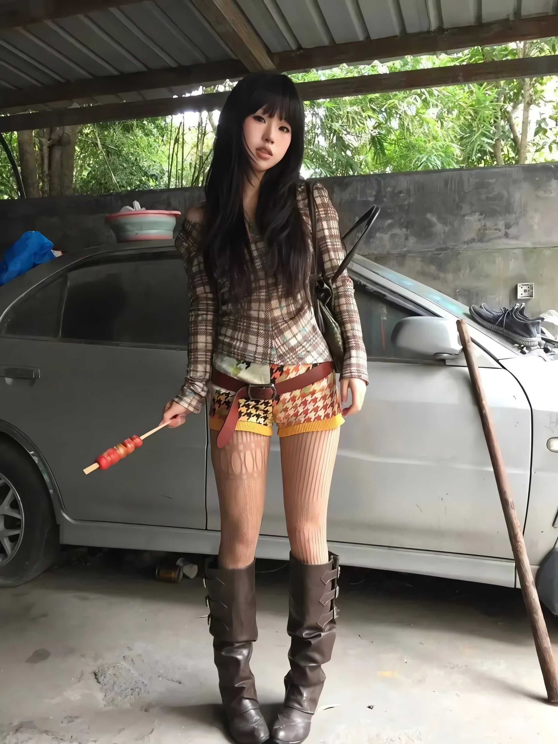 Deep V Neck Plaid Top - KAYSMAR