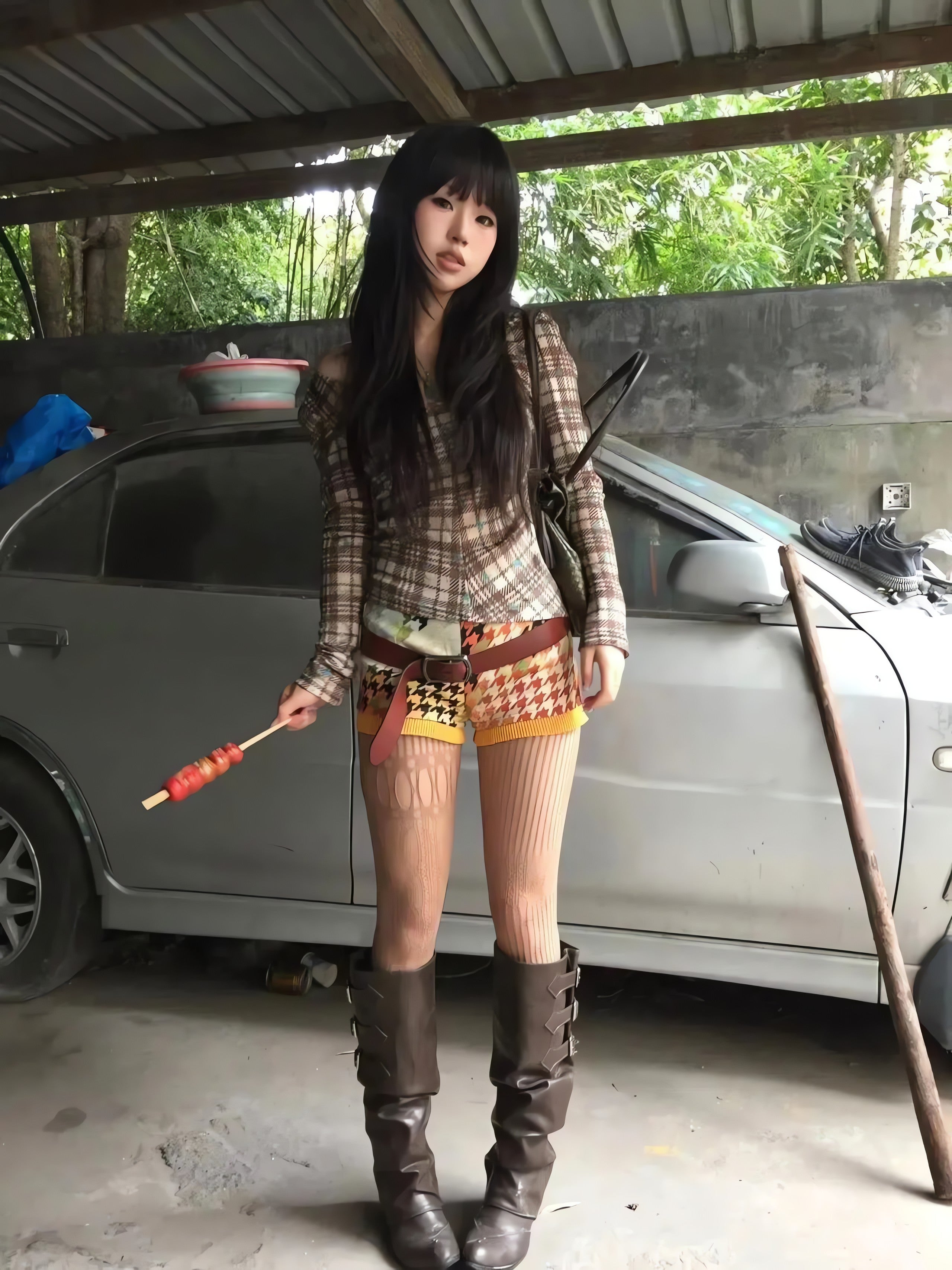 Deep V Neck Plaid Top - KAYSMAR