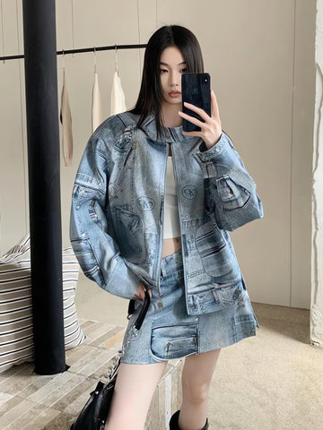 Denim Jacket & Mini Skirt Two Piece Set - KAYSMAR