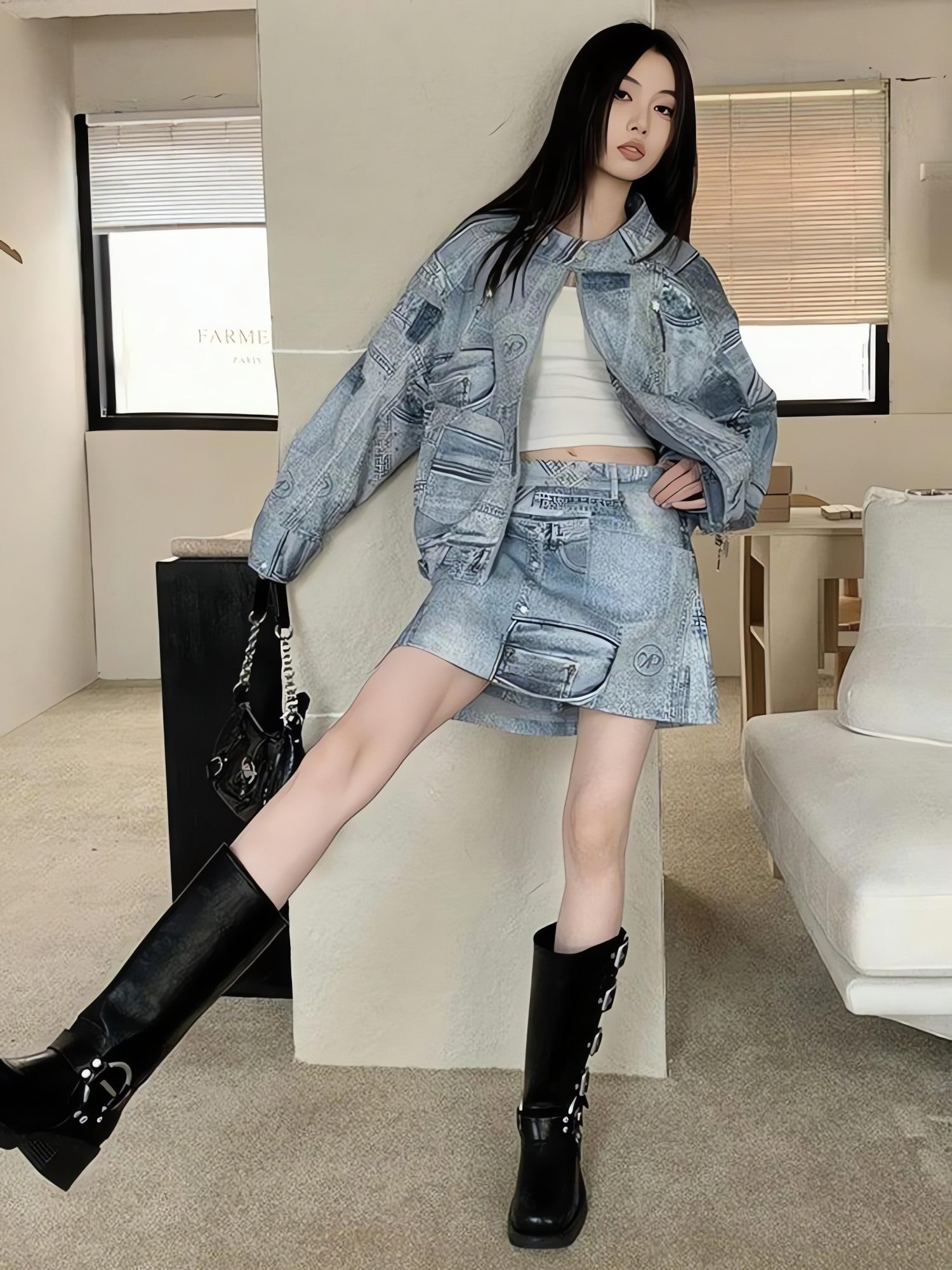 Denim Jacket & Mini Skirt Two Piece Set - KAYSMAR