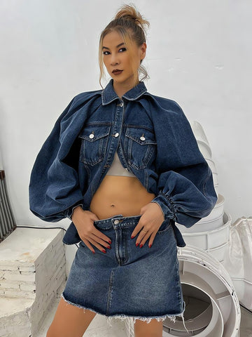 Denim Jacket & Skirt Two Piece Set - KAYSMAR
