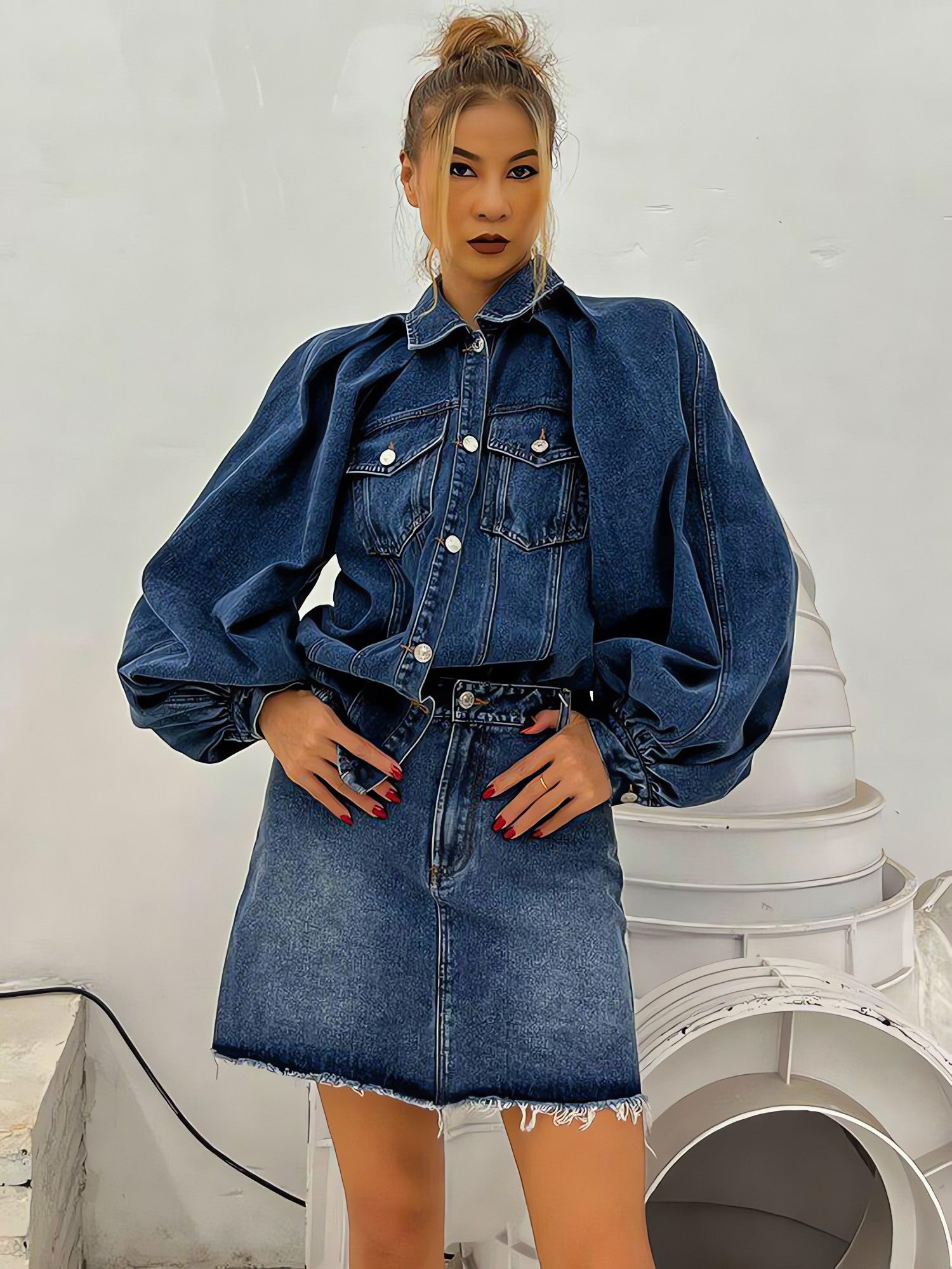 Denim Jacket & Skirt Two Piece Set - KAYSMAR