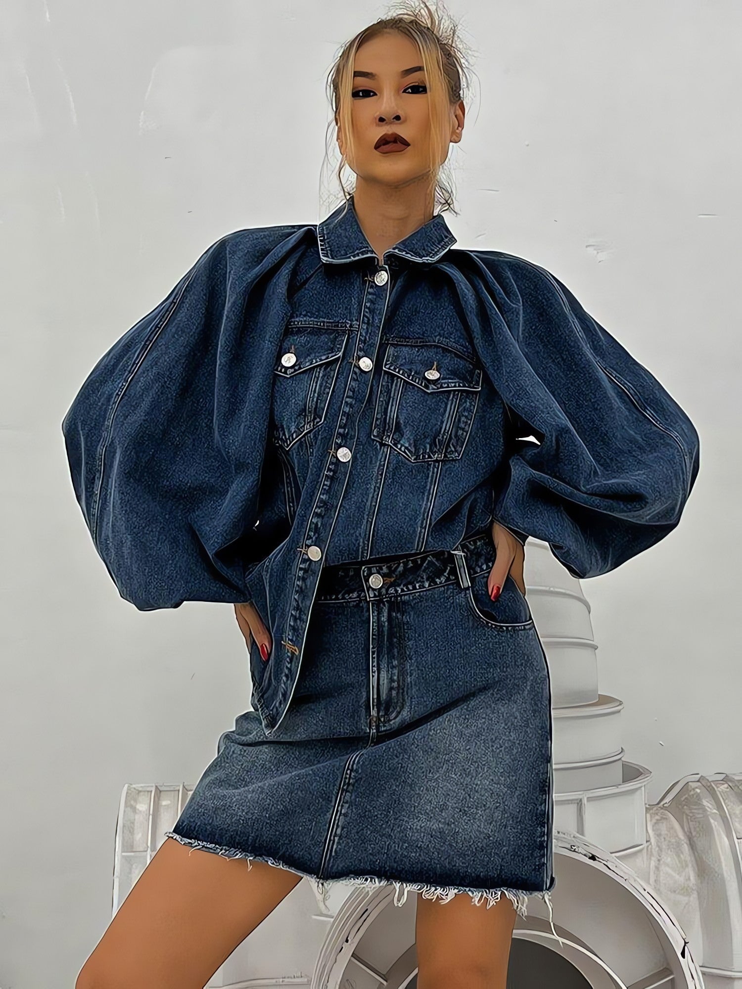 Denim Jacket & Skirt Two Piece Set - KAYSMAR