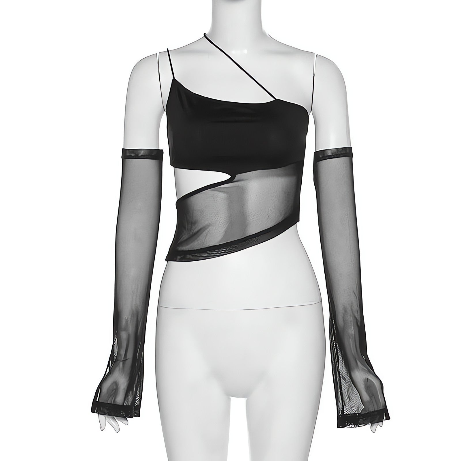 Detachable Sleeved Mesh Halter Top - KAYSMAR