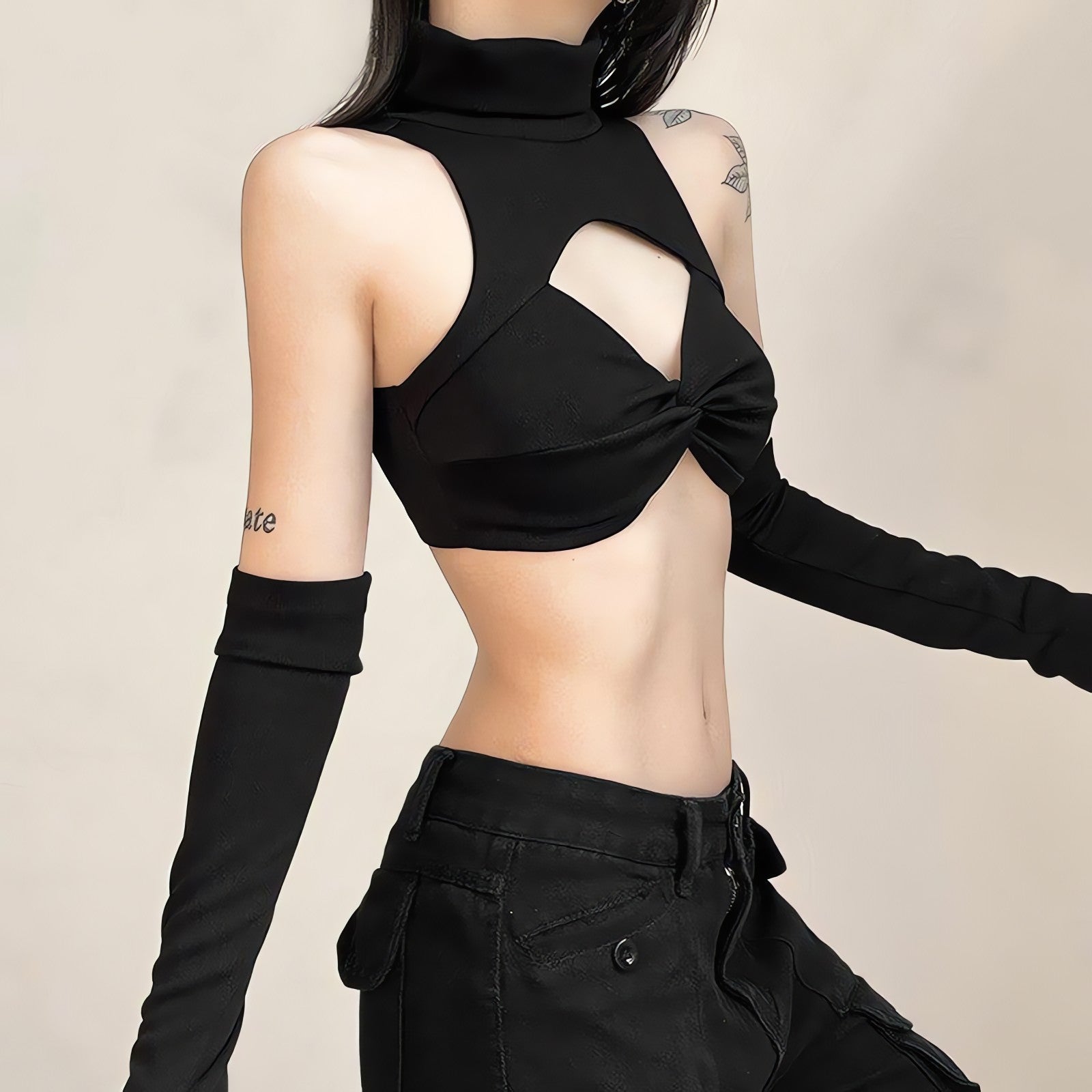 Detachable Sleeved Turtleneck Halter Top - KAYSMAR