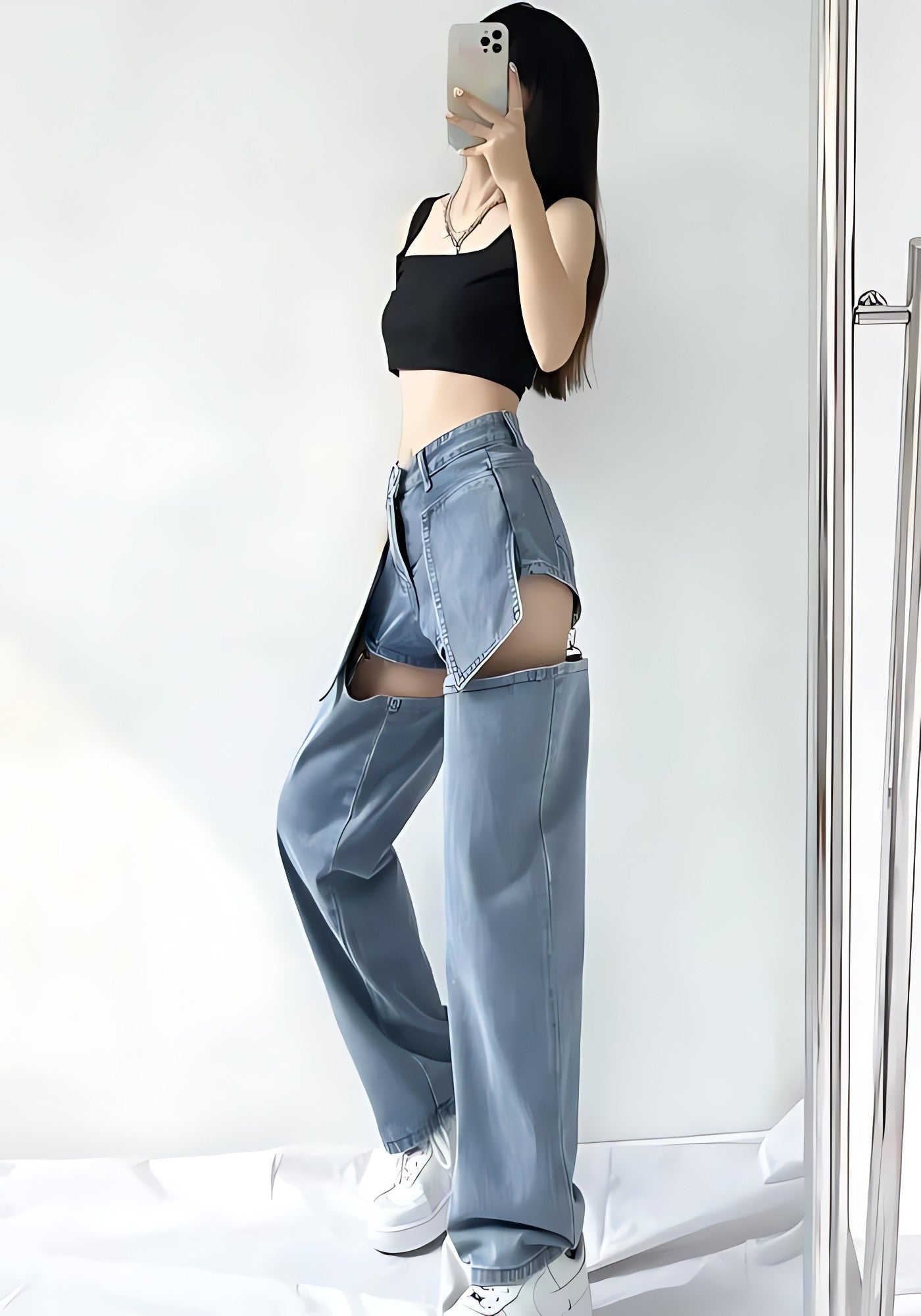 Detachable Straight Leg Jeans - KAYSMAR