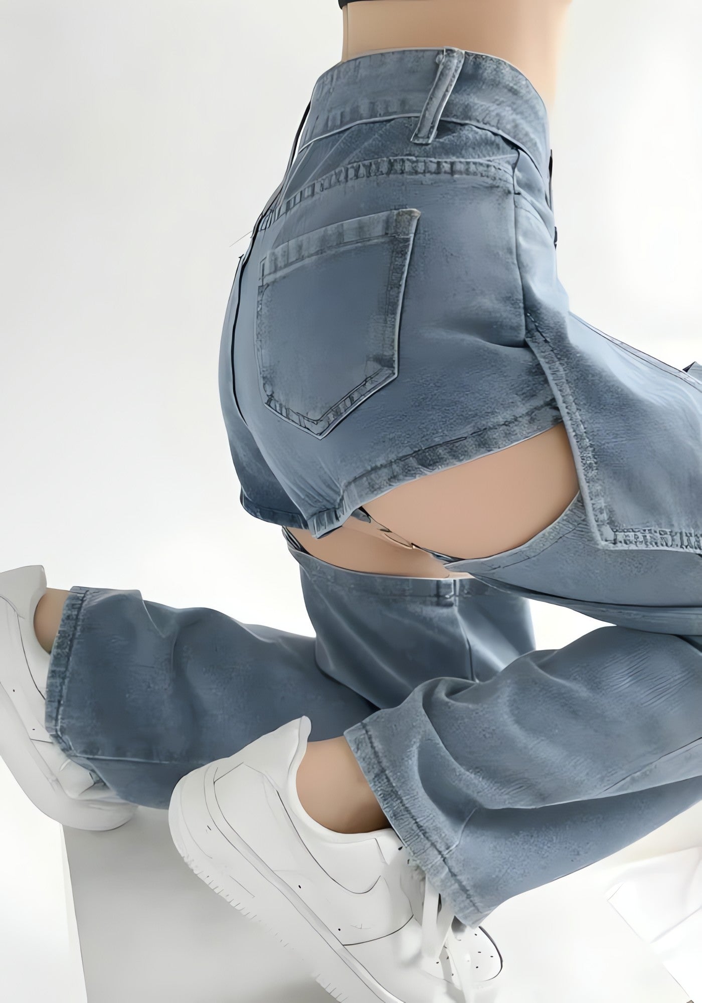 Detachable Straight Leg Jeans - KAYSMAR