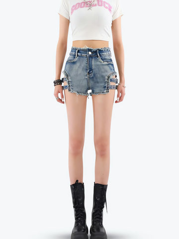 Distressed Cut Out Denim Shorts - KAYSMAR