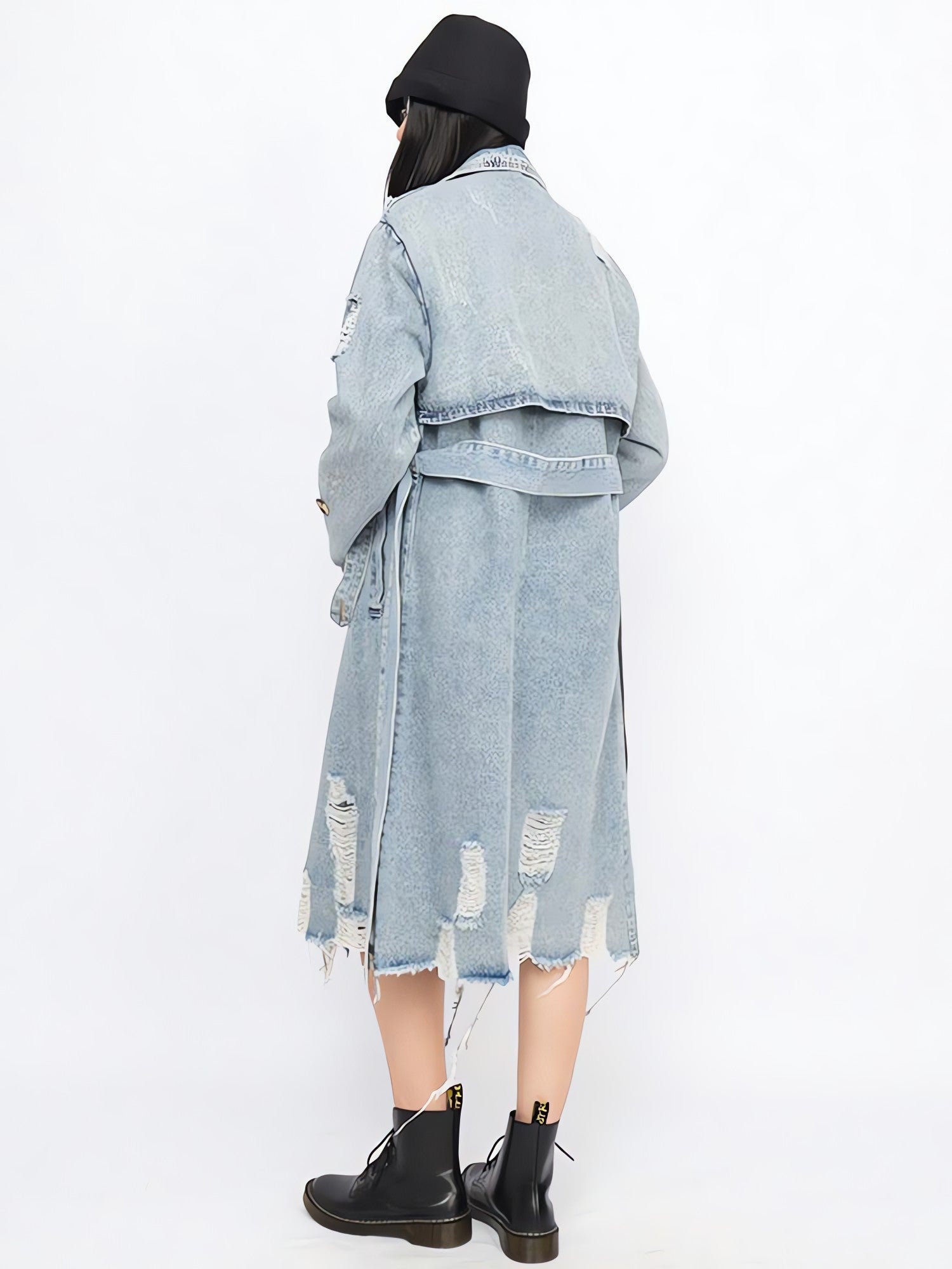 Distressed Denim Trench Coat - KAYSMAR