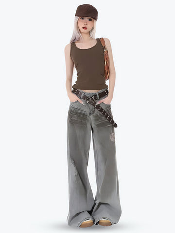 Distressed Wide Leg Jeans - KAYSMAR