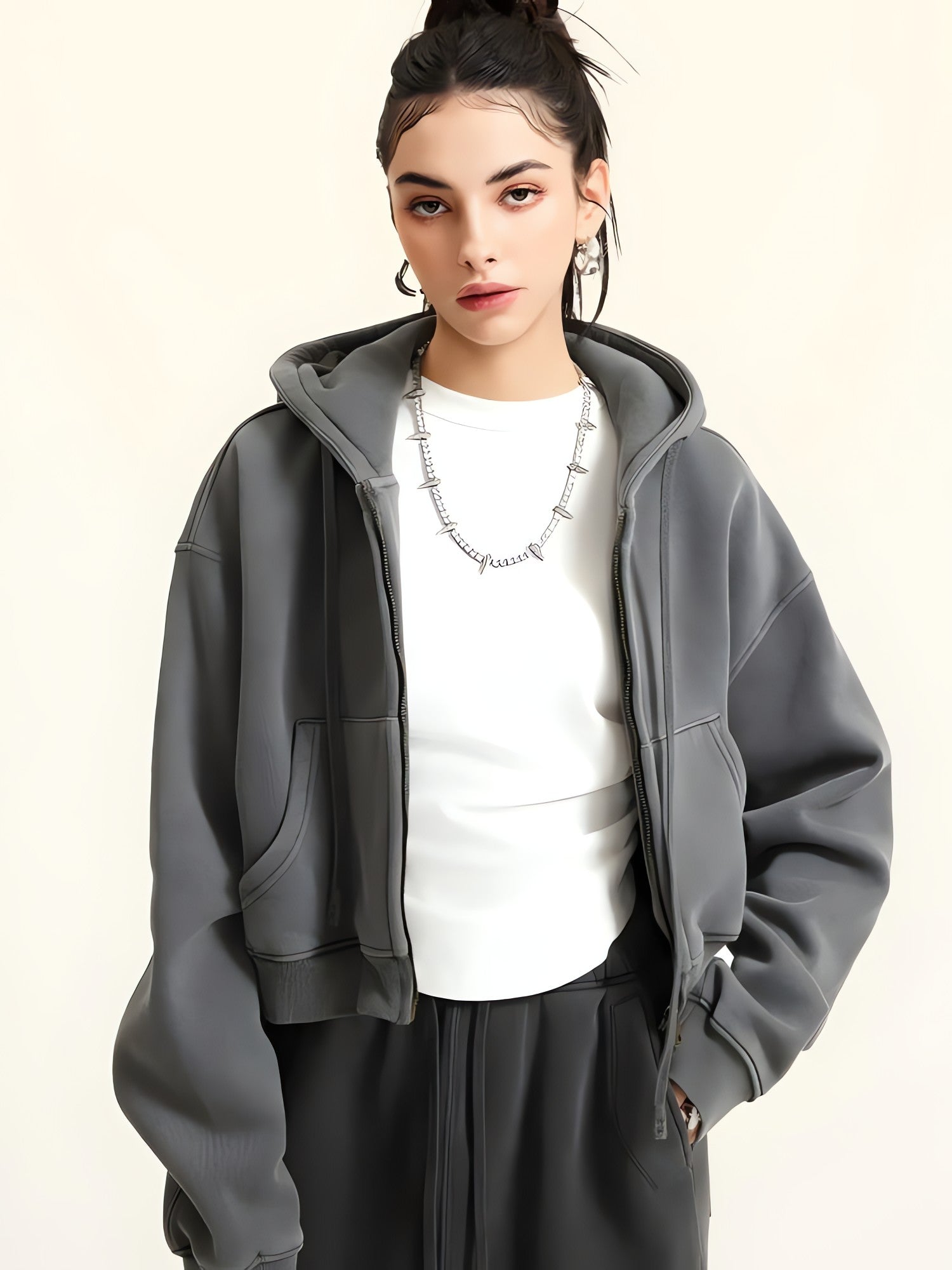 Double Zip-Up Cropped Hoodie - KAYSMAR