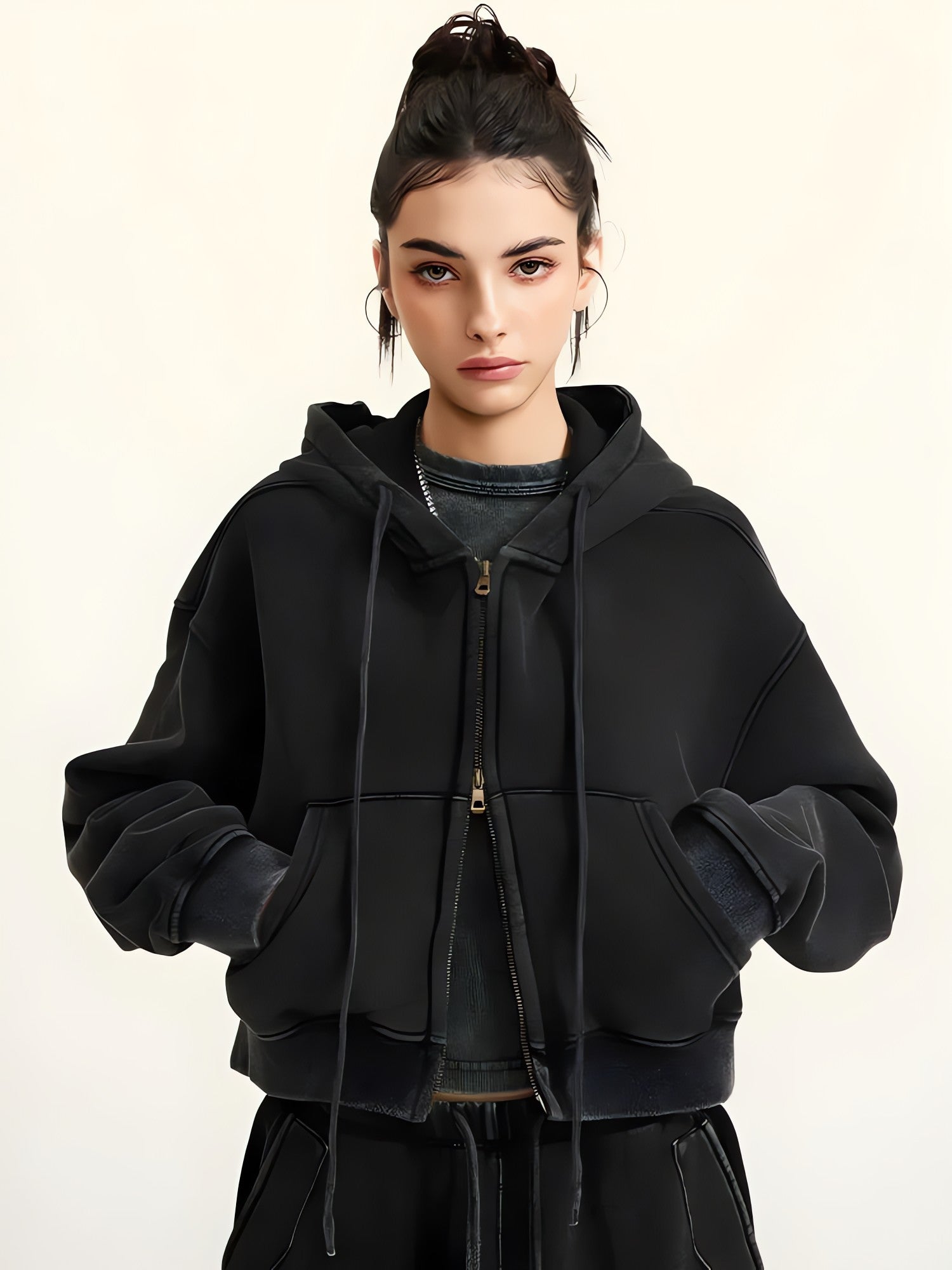 Double Zip-Up Cropped Hoodie - KAYSMAR