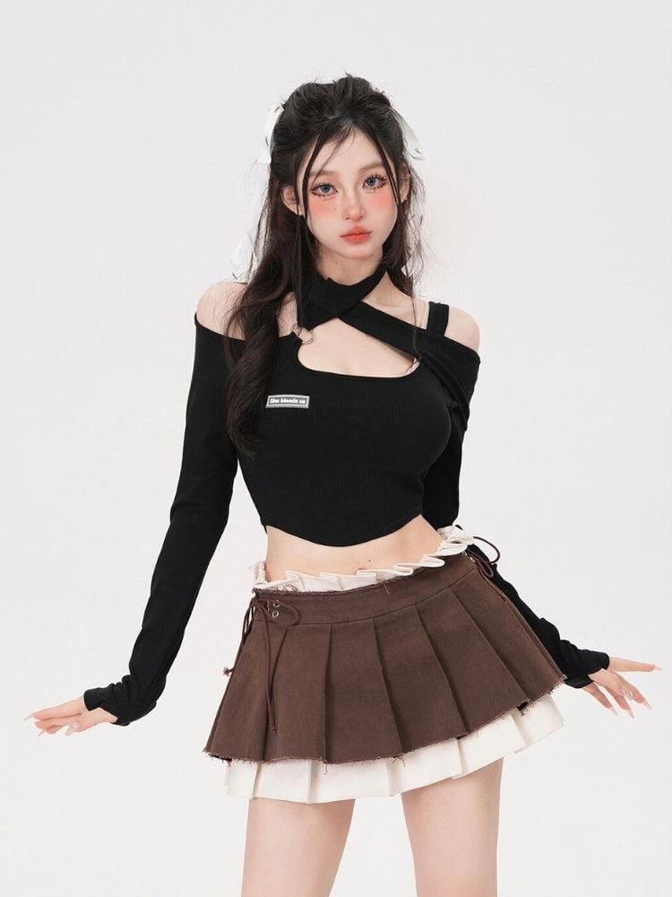 Drawstring Pleated Mini Skirt - KAYSMAR