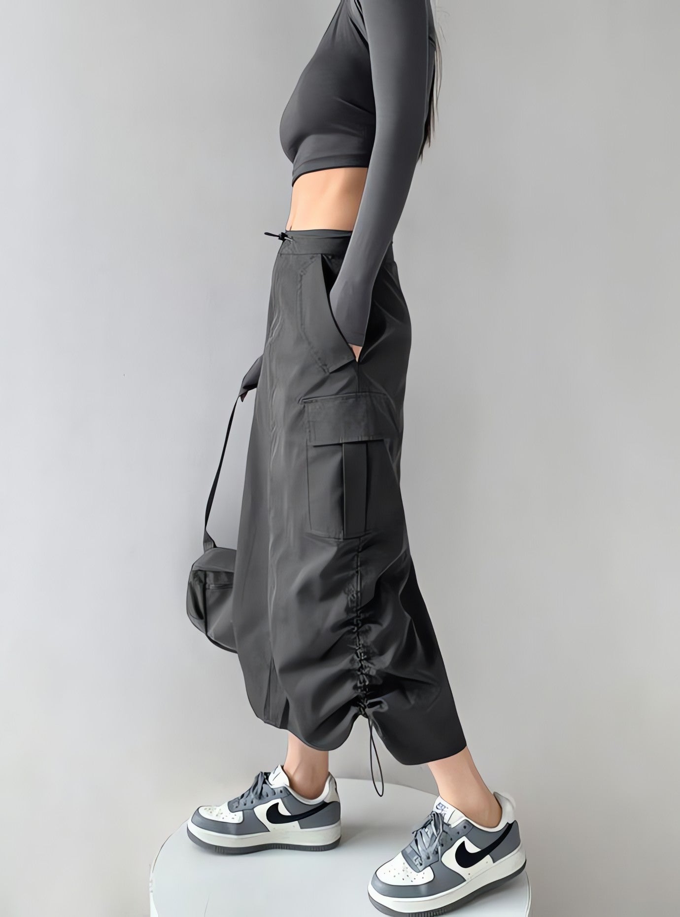 Drawstring Parachute Midi Skirt - KAYSMAR