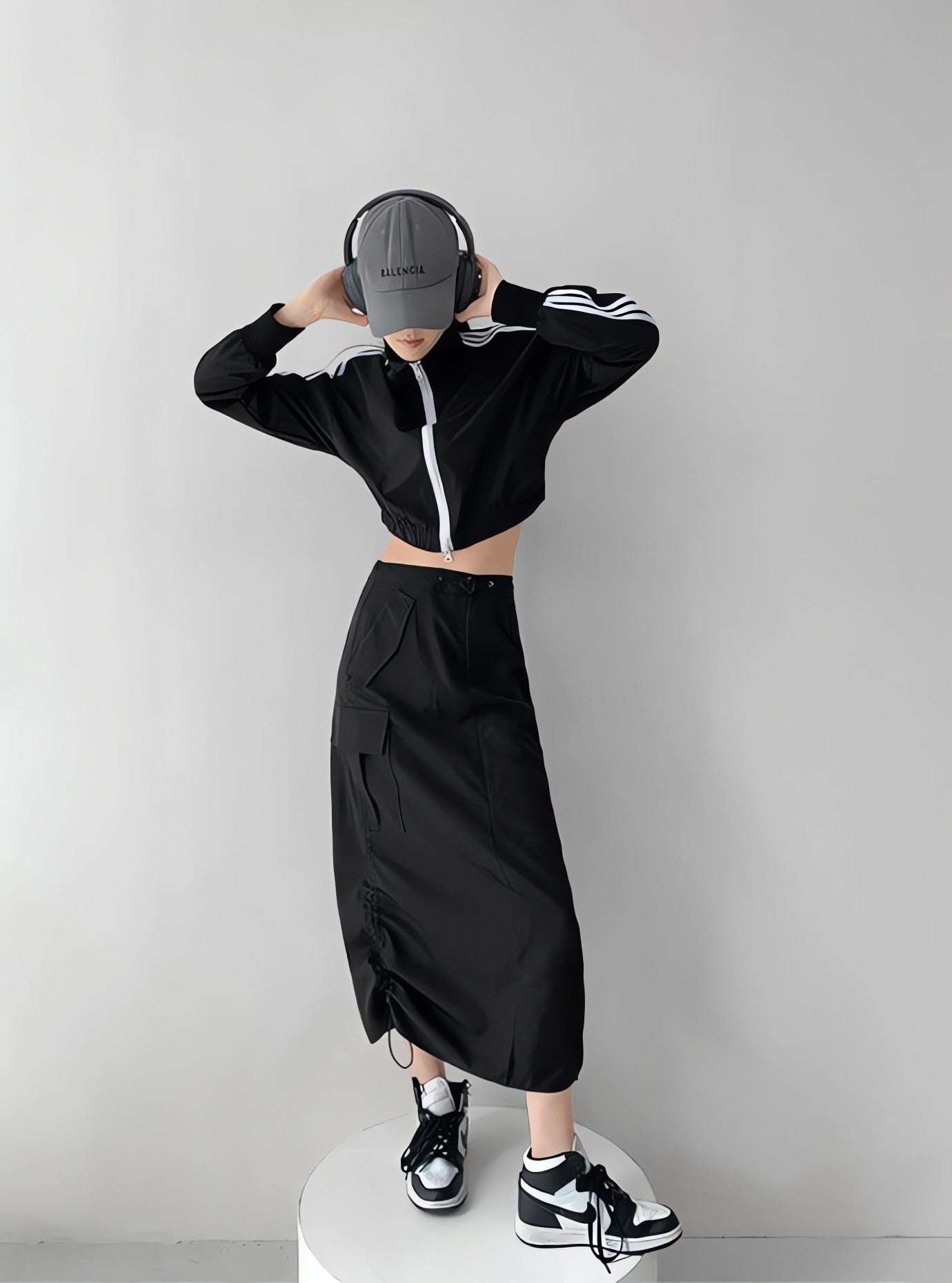 Drawstring Parachute Midi Skirt - KAYSMAR