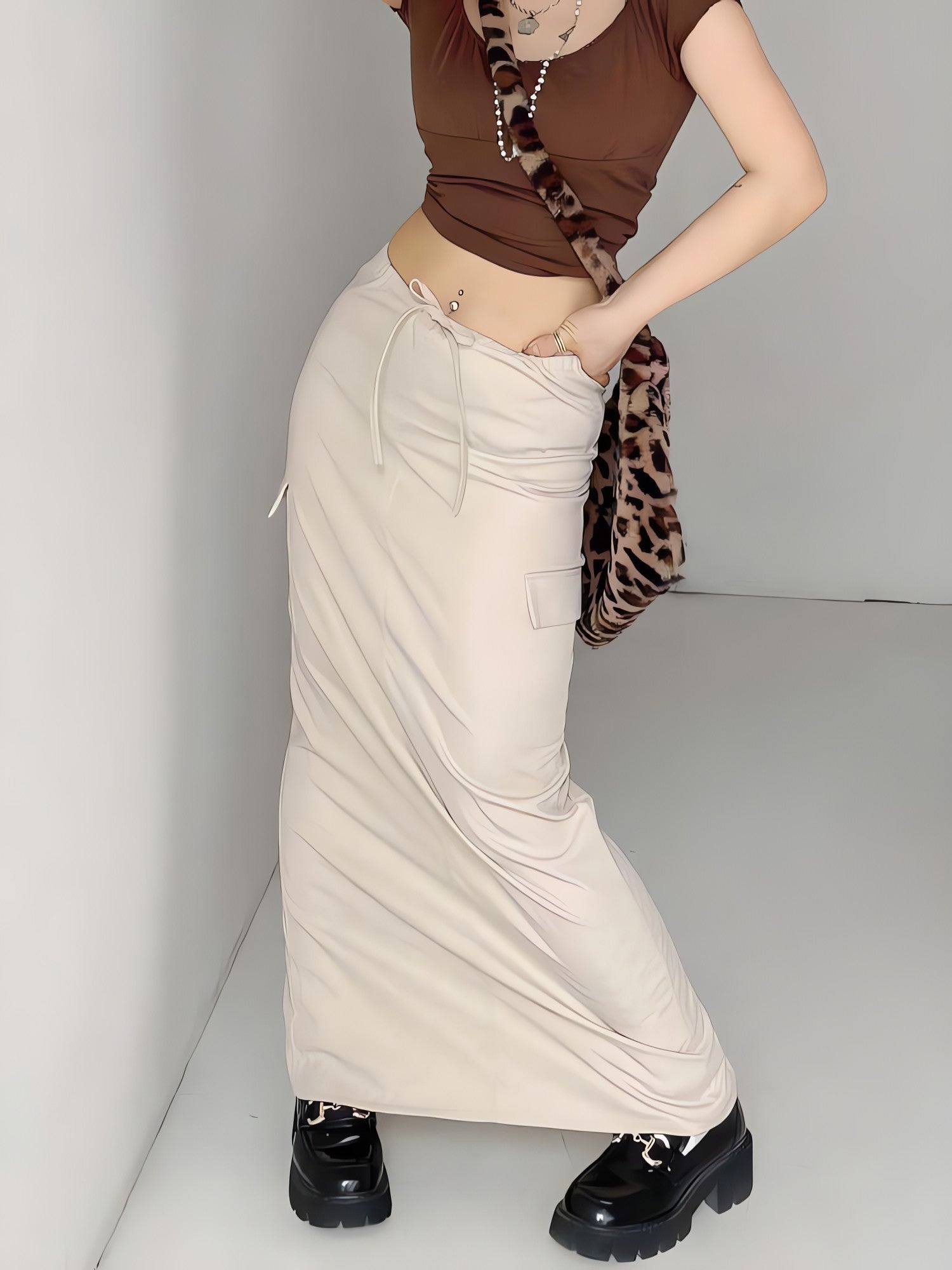 Drawstring Waist Parachute Maxi Skirt - KAYSMAR