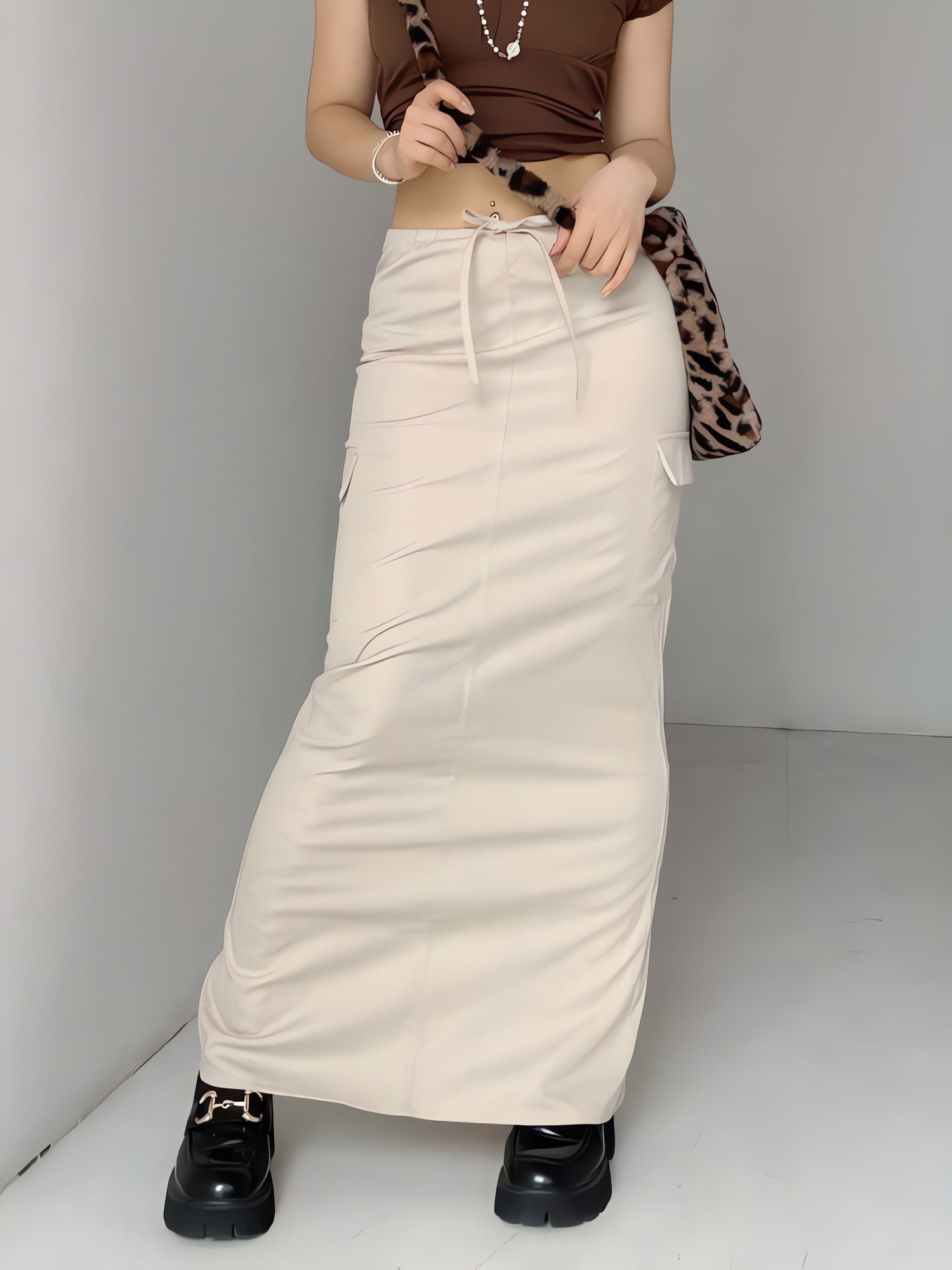 Drawstring Waist Parachute Maxi Skirt - KAYSMAR