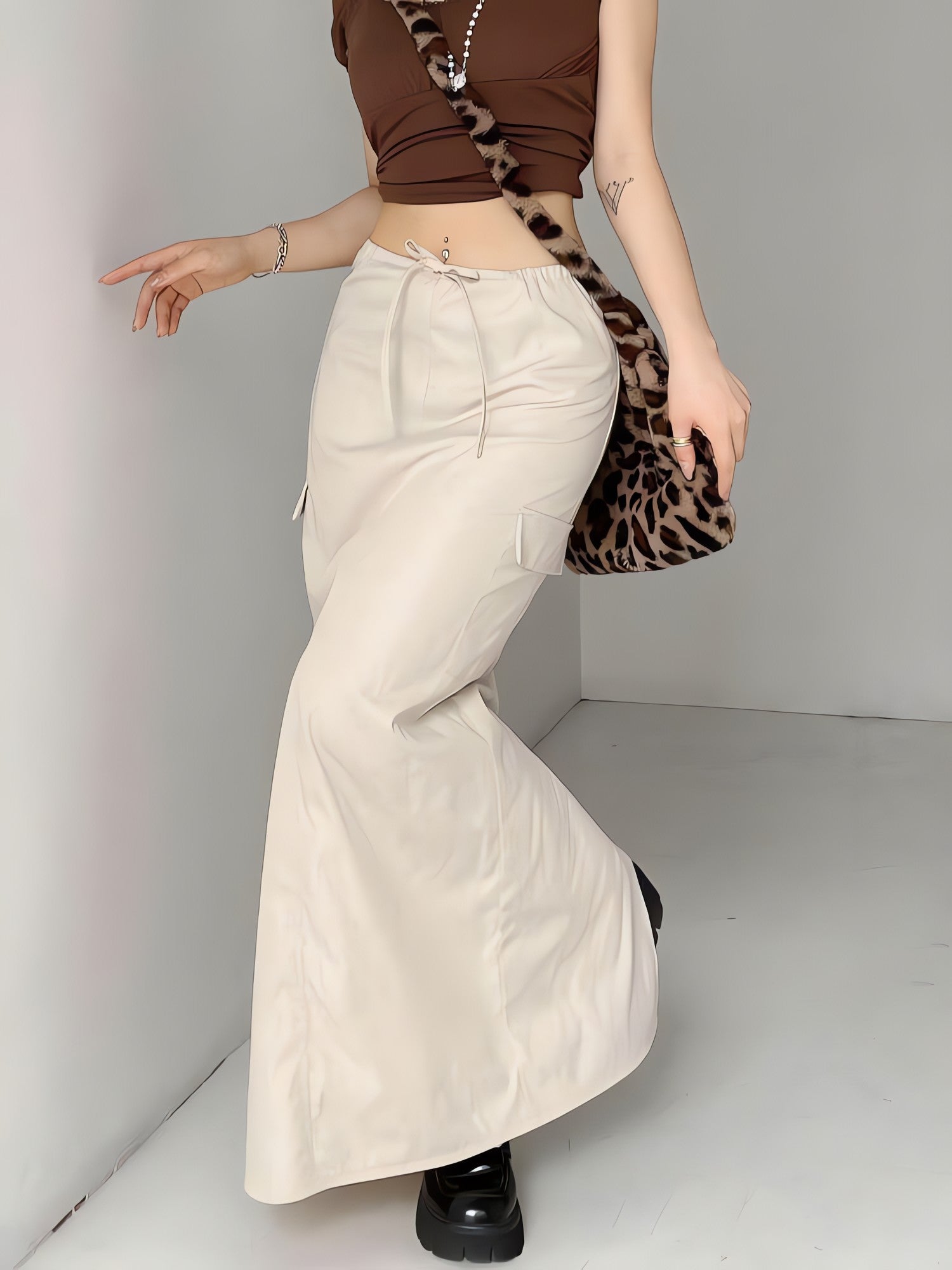 Drawstring Waist Parachute Maxi Skirt - KAYSMAR