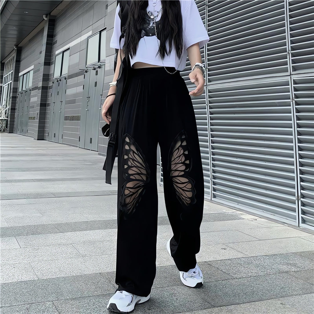 Elasticated Waist Butterfly Cut-Out Pants - KAYSMAR