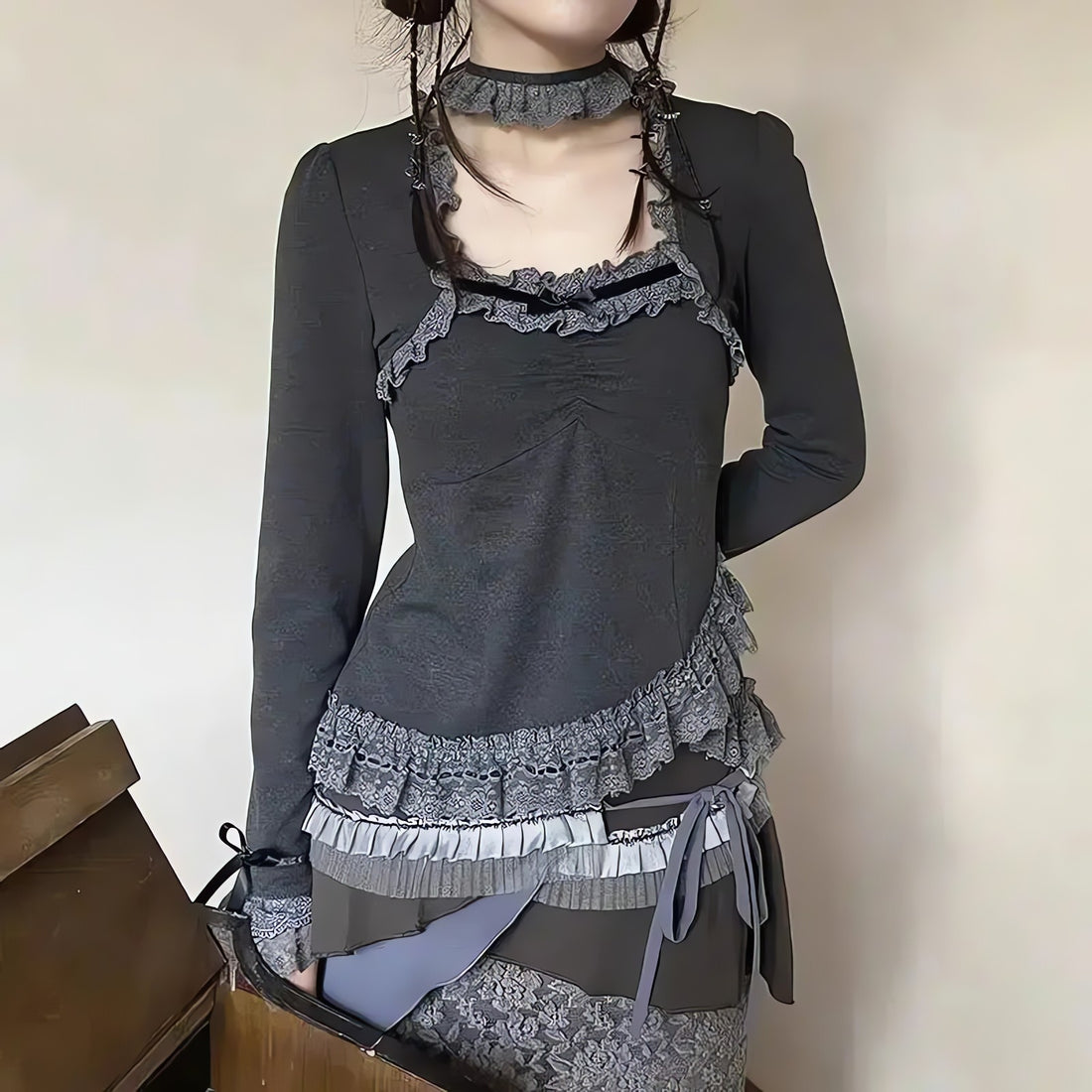 Fairy Grunge Asymmetric Lace Top - KAYSMAR