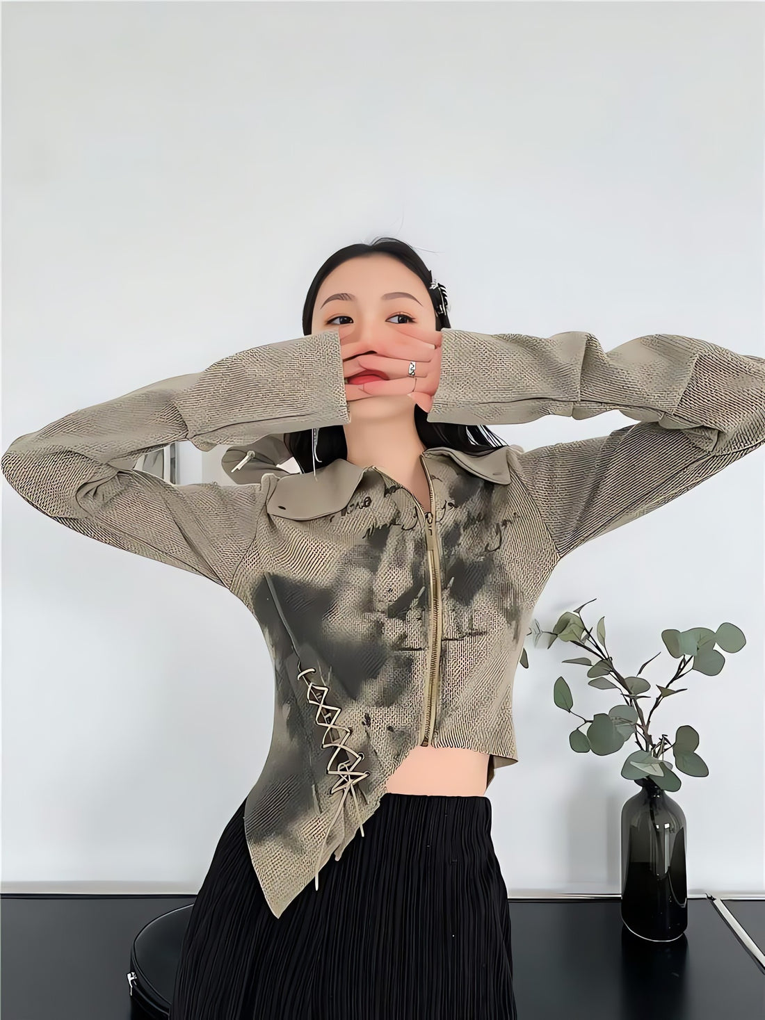 Fairy Grunge Lace Up Asymmetric Cardigan - KAYSMAR