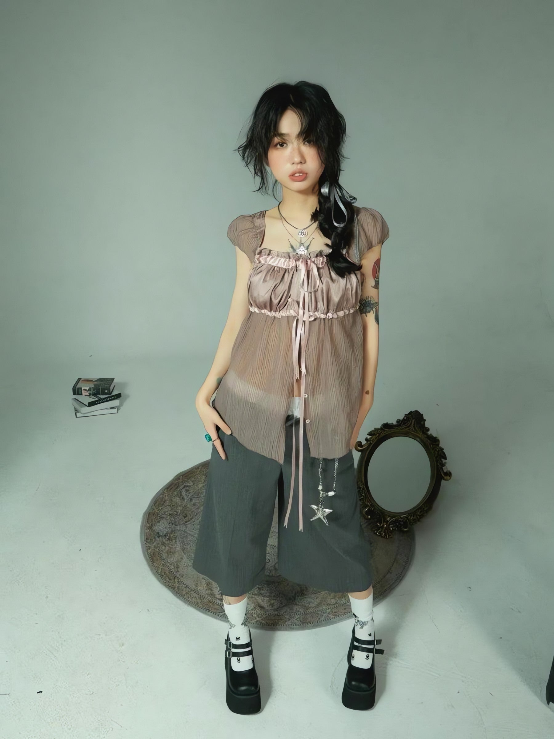 Fairy Grunge Sheer Ruched Top - KAYSMAR