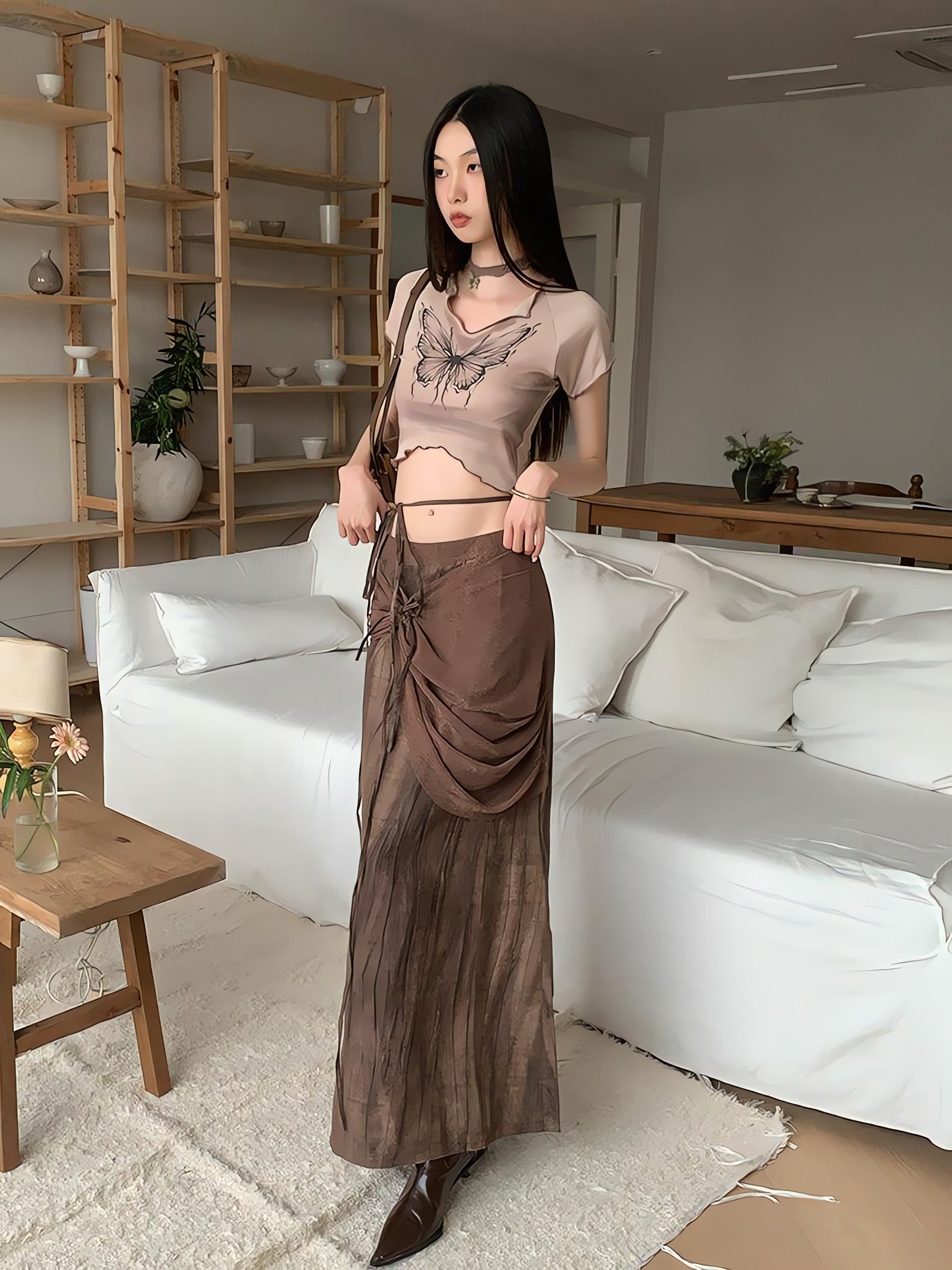 Fairycore Butterfly Crop Top & Maxi Skirt Two Piece Set - KAYSMAR