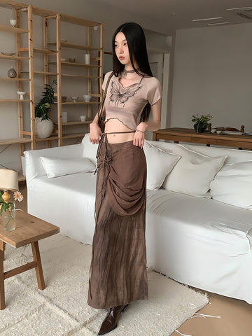 Fairycore Butterfly Crop Top & Maxi Skirt Two Piece Set - KAYSMAR