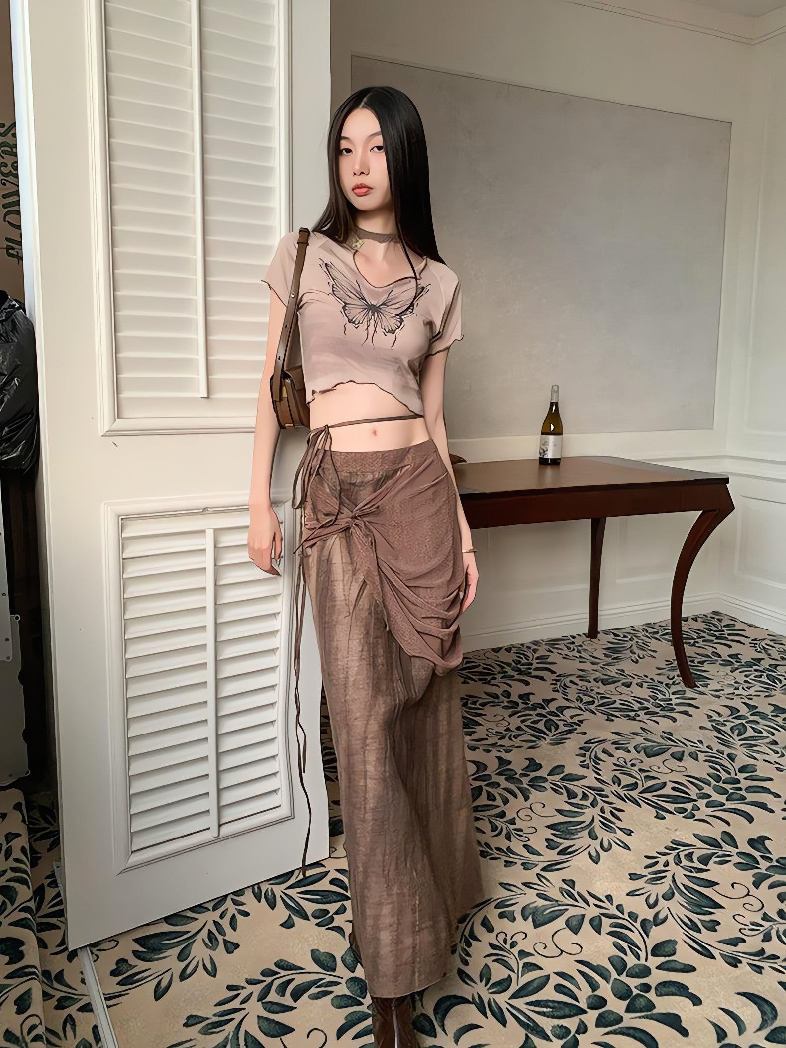 Fairycore Butterfly Crop Top & Maxi Skirt Two Piece Set - KAYSMAR