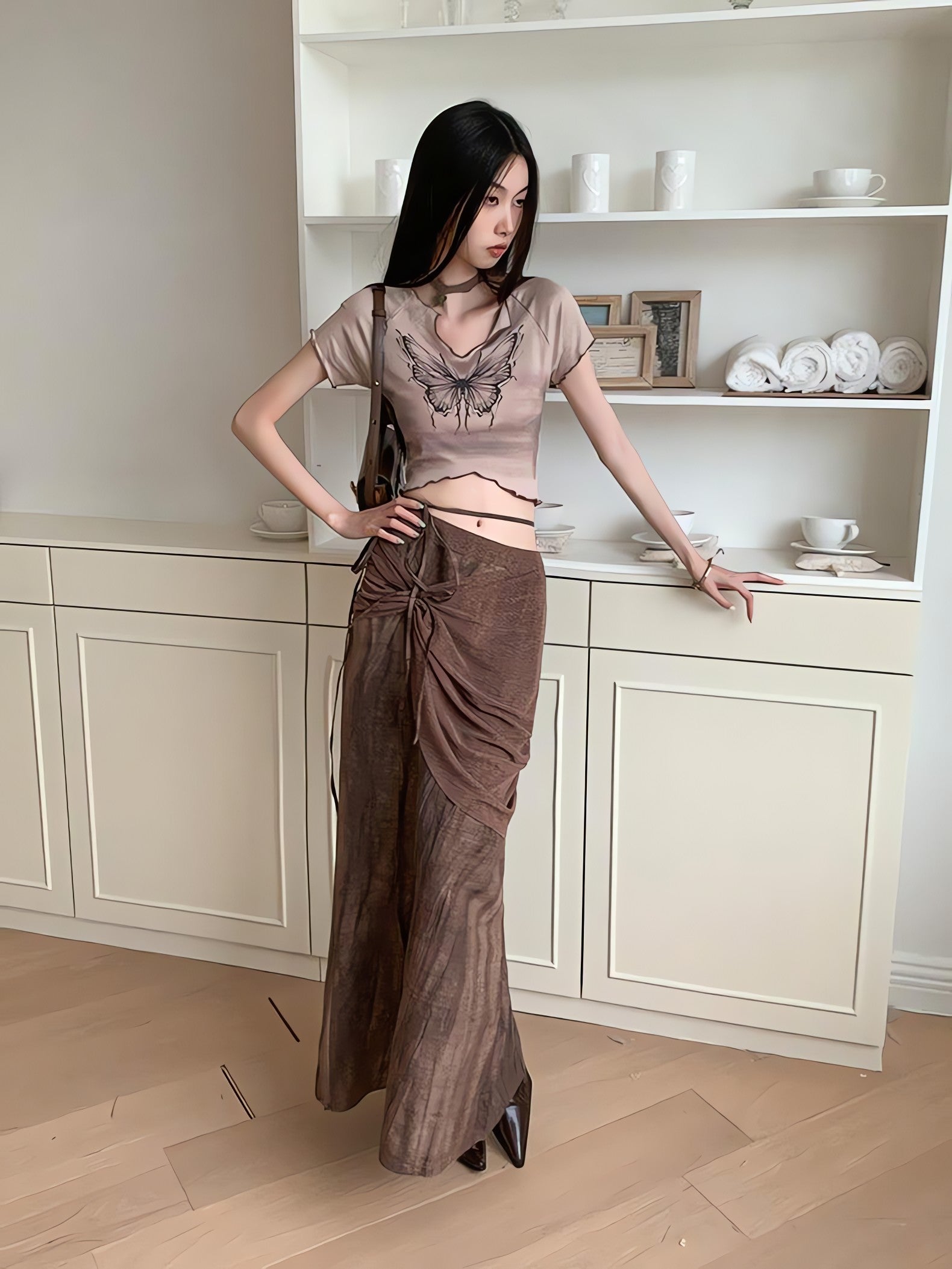 Fairycore Butterfly Crop Top & Maxi Skirt Two Piece Set - KAYSMAR