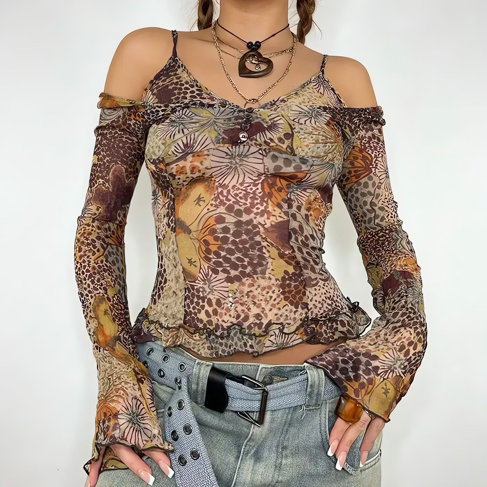 Fairycore Floral Mesh Top - KAYSMAR