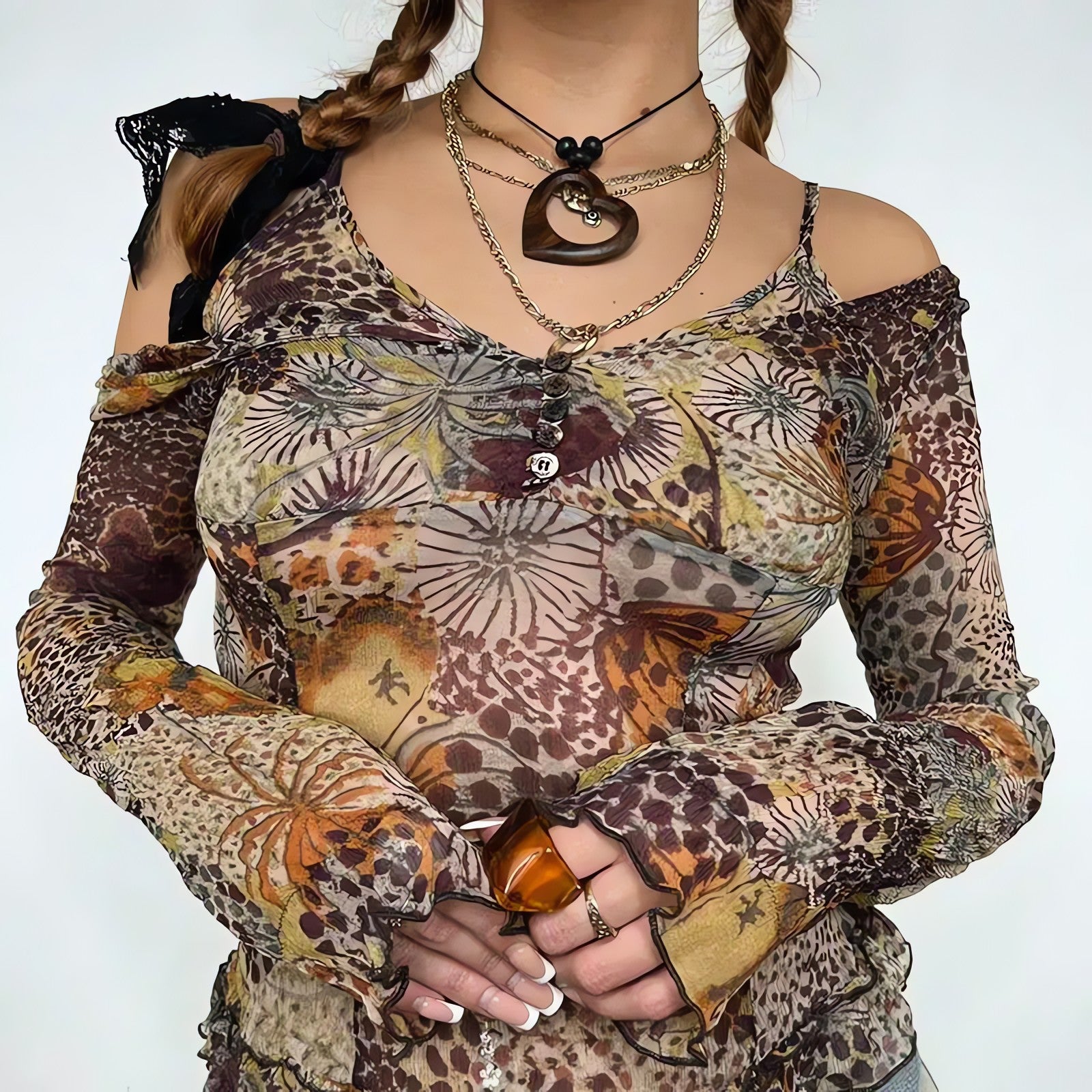 Fairycore Floral Mesh Top - KAYSMAR