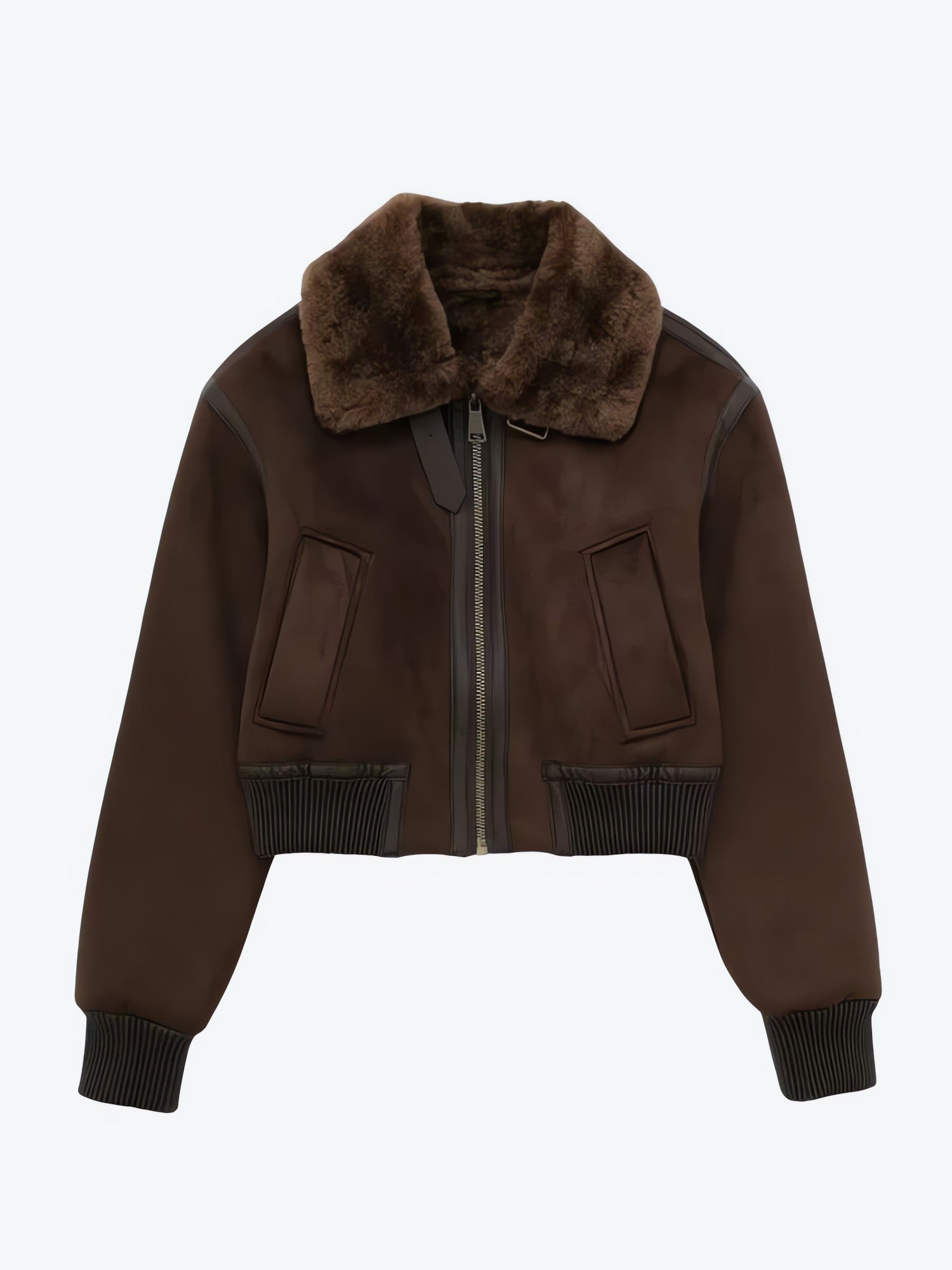 Faux Fur Collar Zip-Up Jacket - KAYSMAR