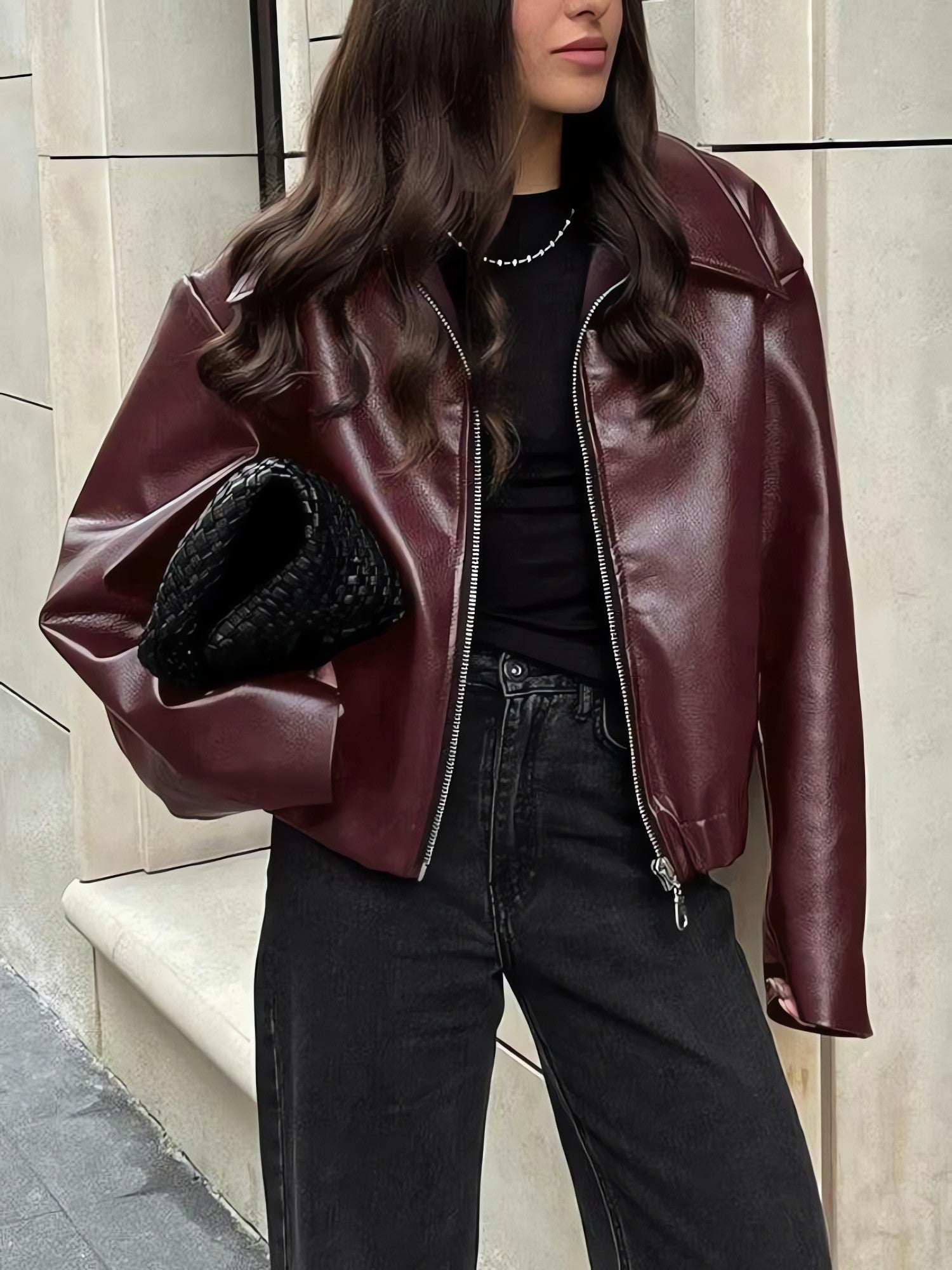 Faux Leather Burgundy Jacket - KAYSMAR