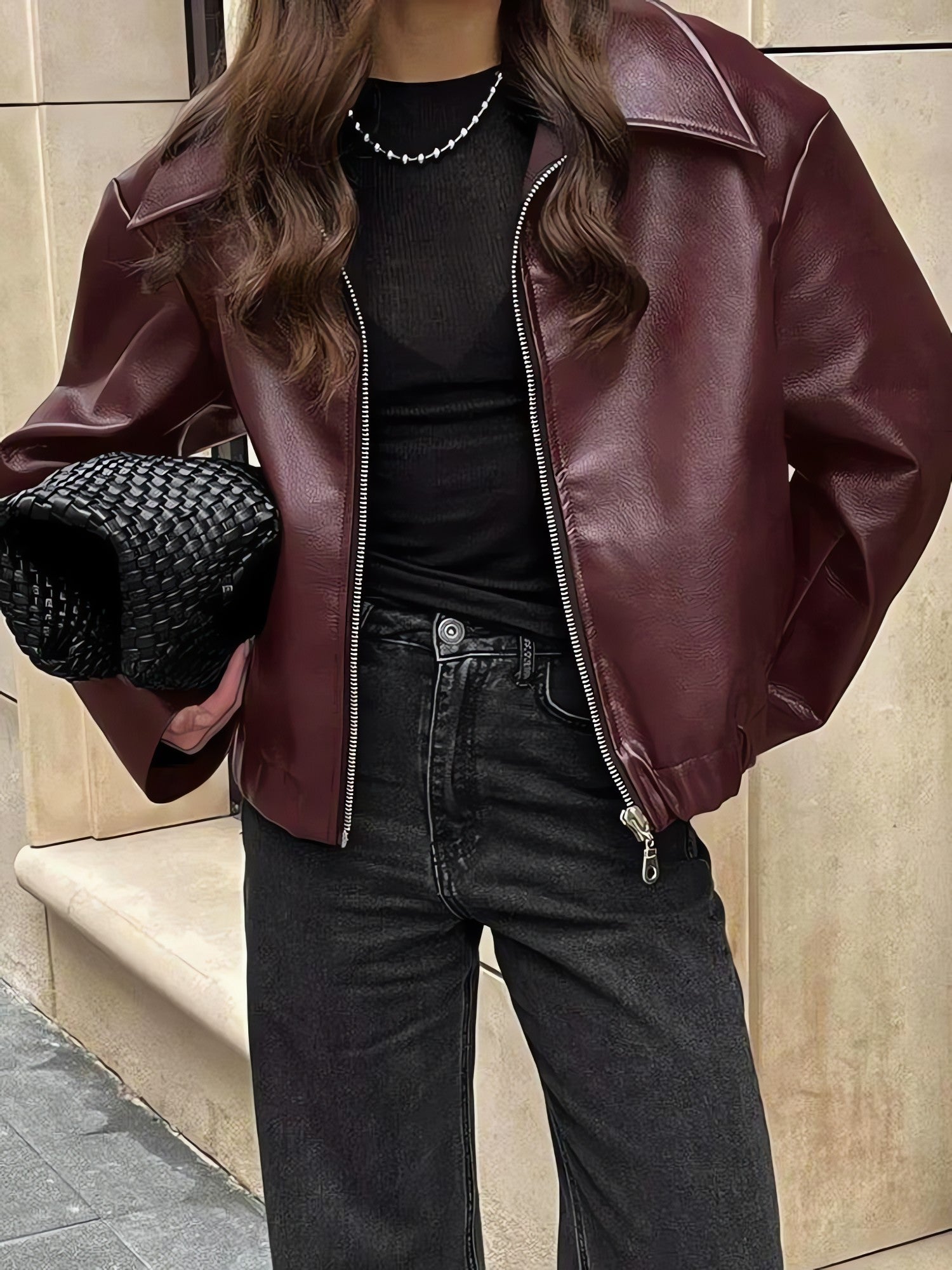 Faux Leather Burgundy Jacket - KAYSMAR
