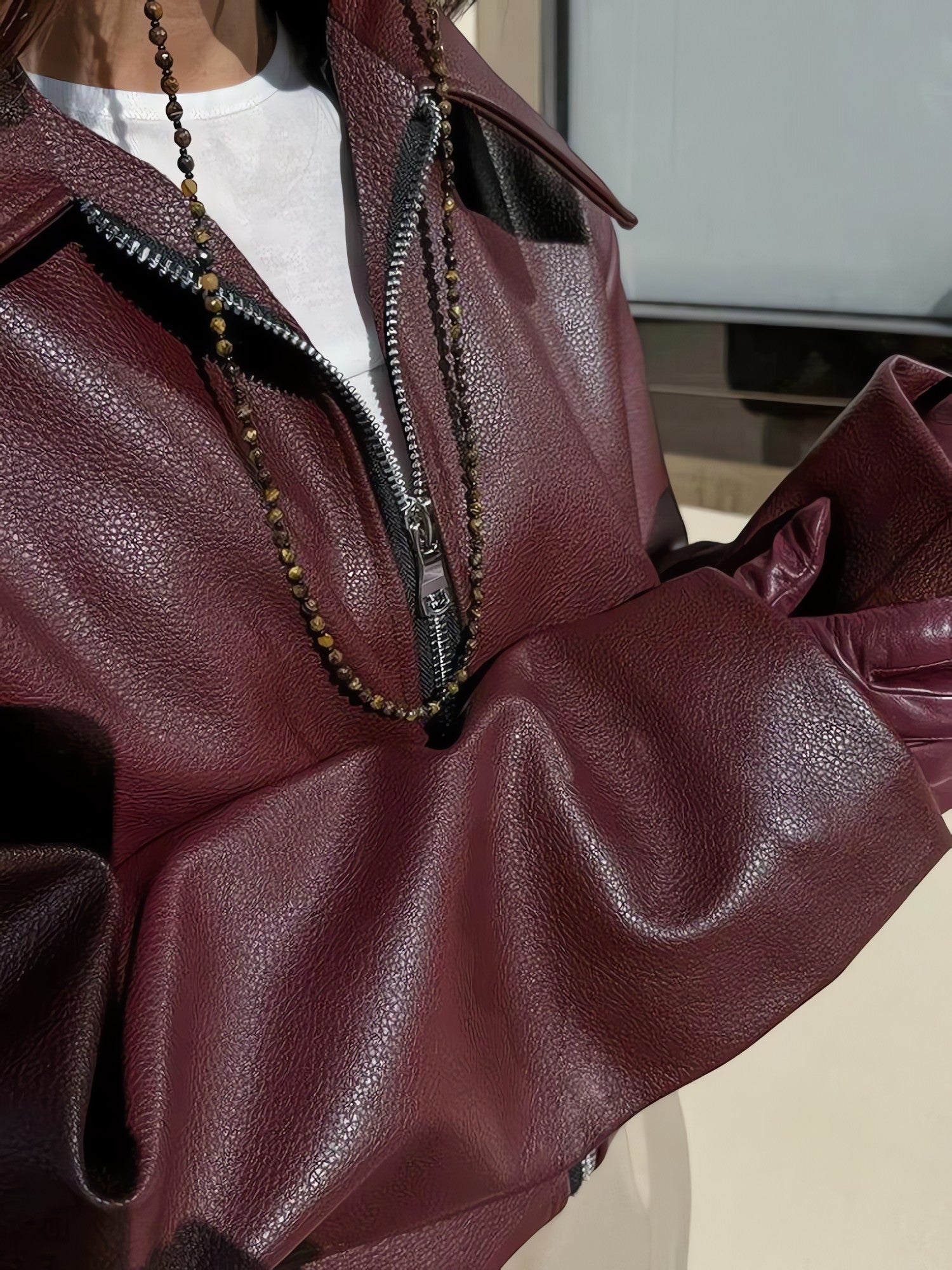 Faux Leather Burgundy Jacket - KAYSMAR