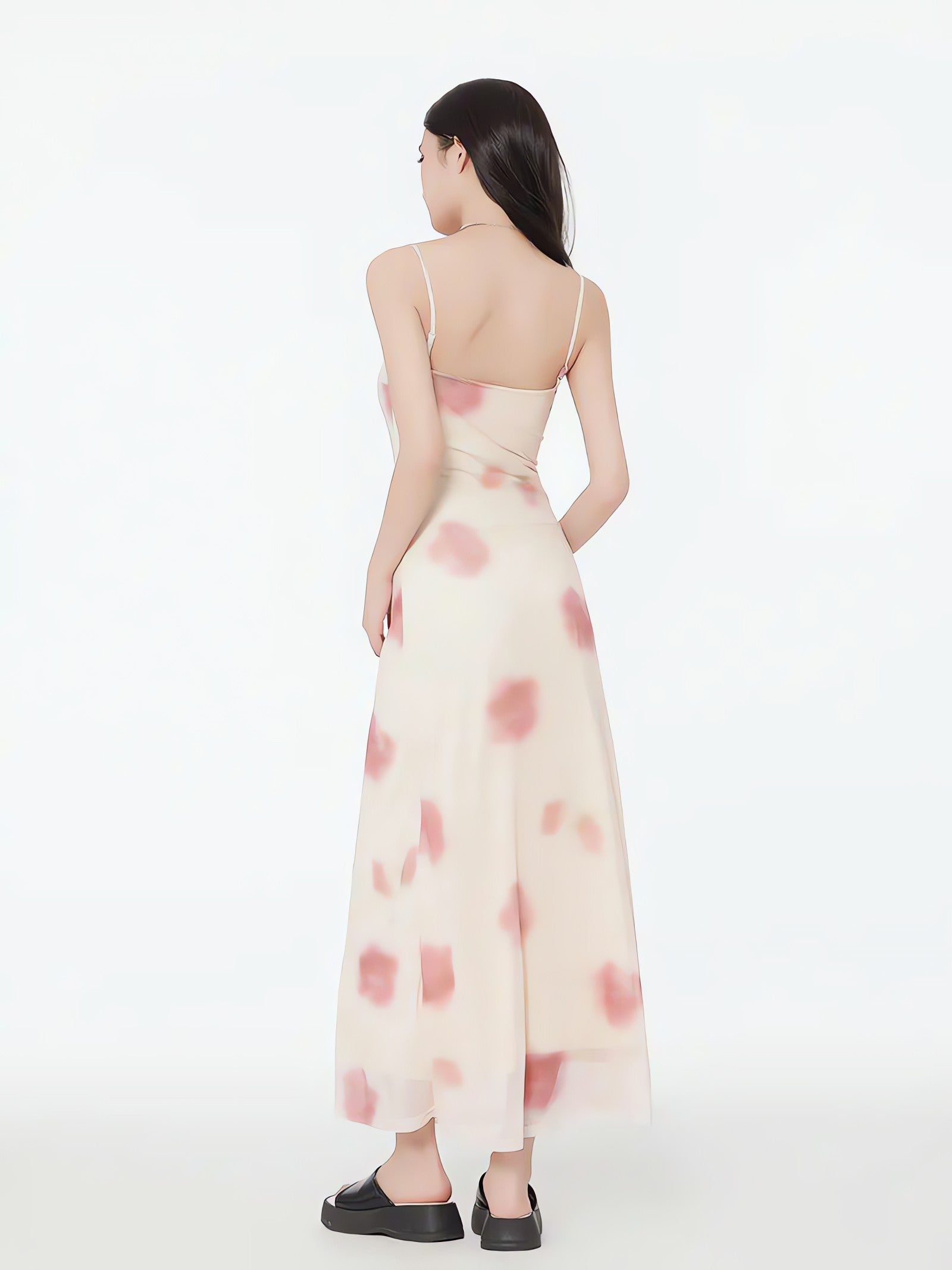 Floral Mesh Spaghetti Strap Maxi Dress - KAYSMAR