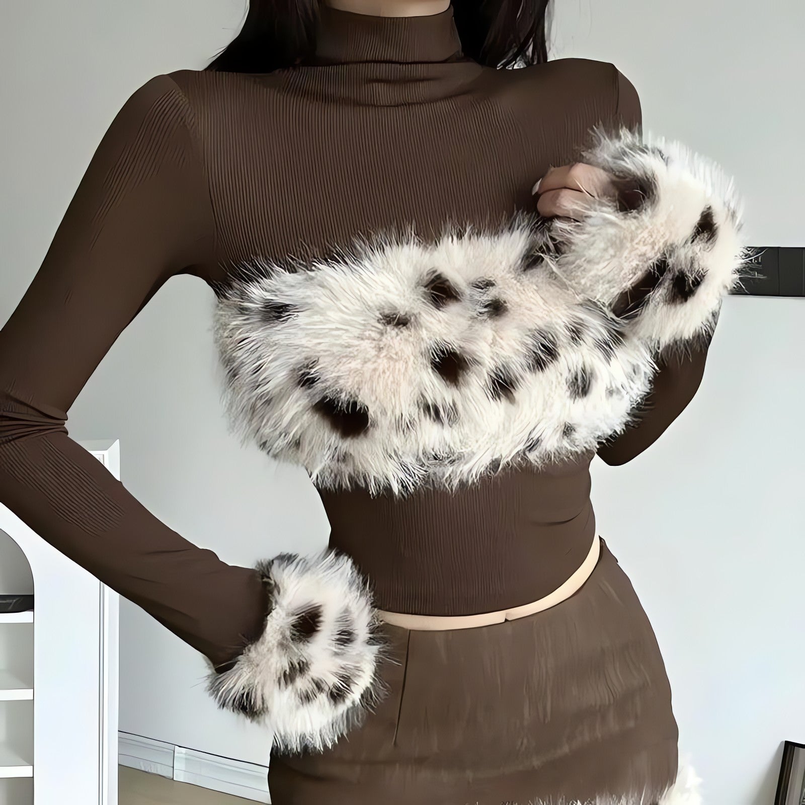 Fluffy Leopard Top