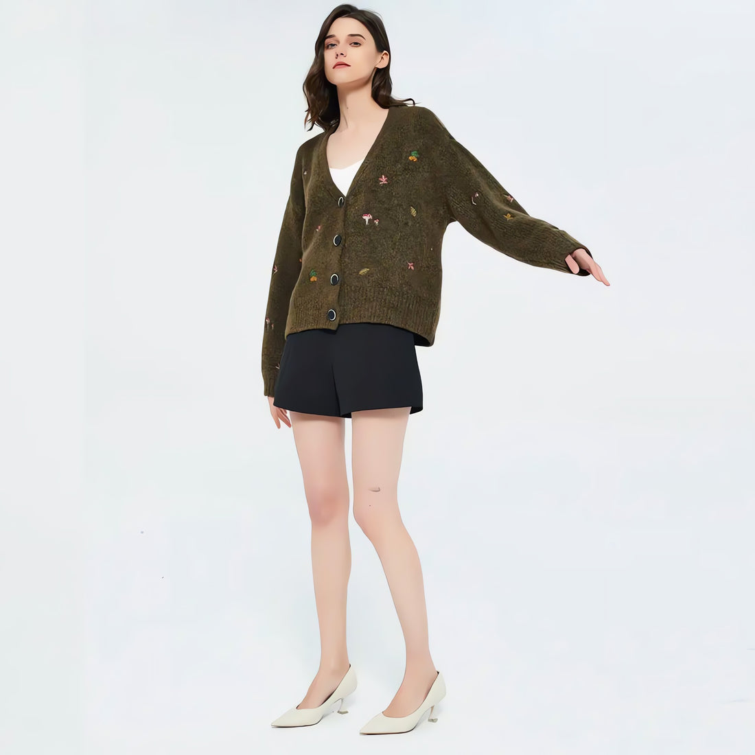 Goblincore Leaf Embroidery Cardigan - KAYSMAR