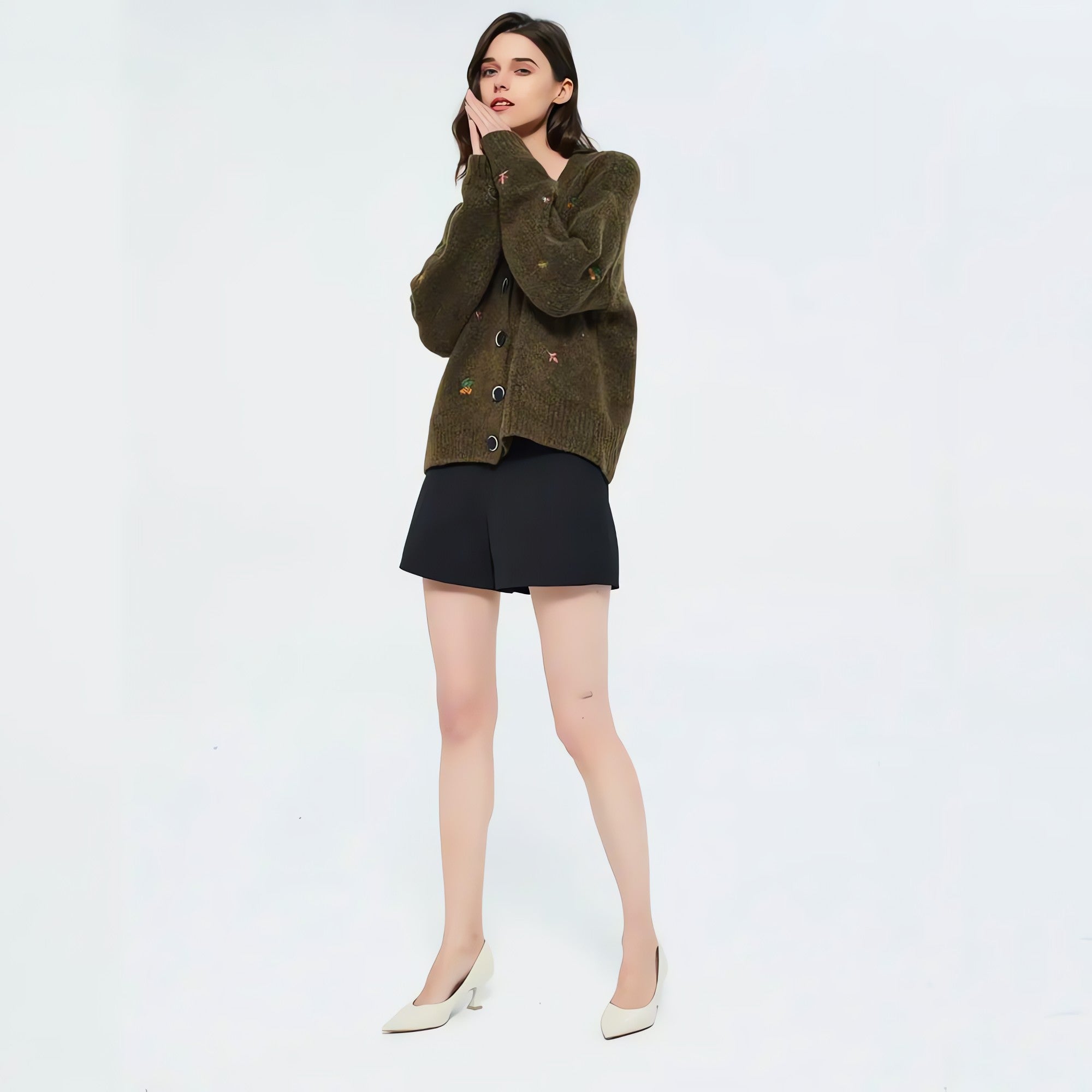 Goblincore Leaf Embroidery Cardigan - KAYSMAR