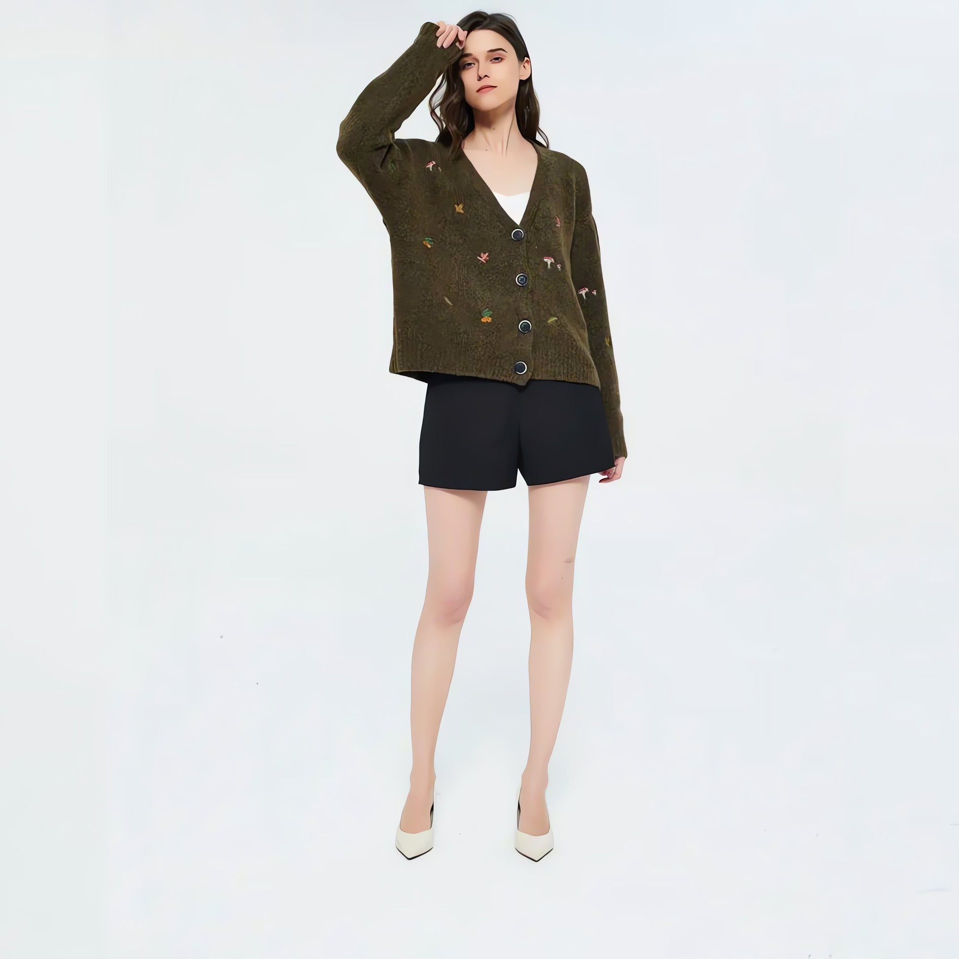 Goblincore Leaf Embroidery Cardigan - KAYSMAR