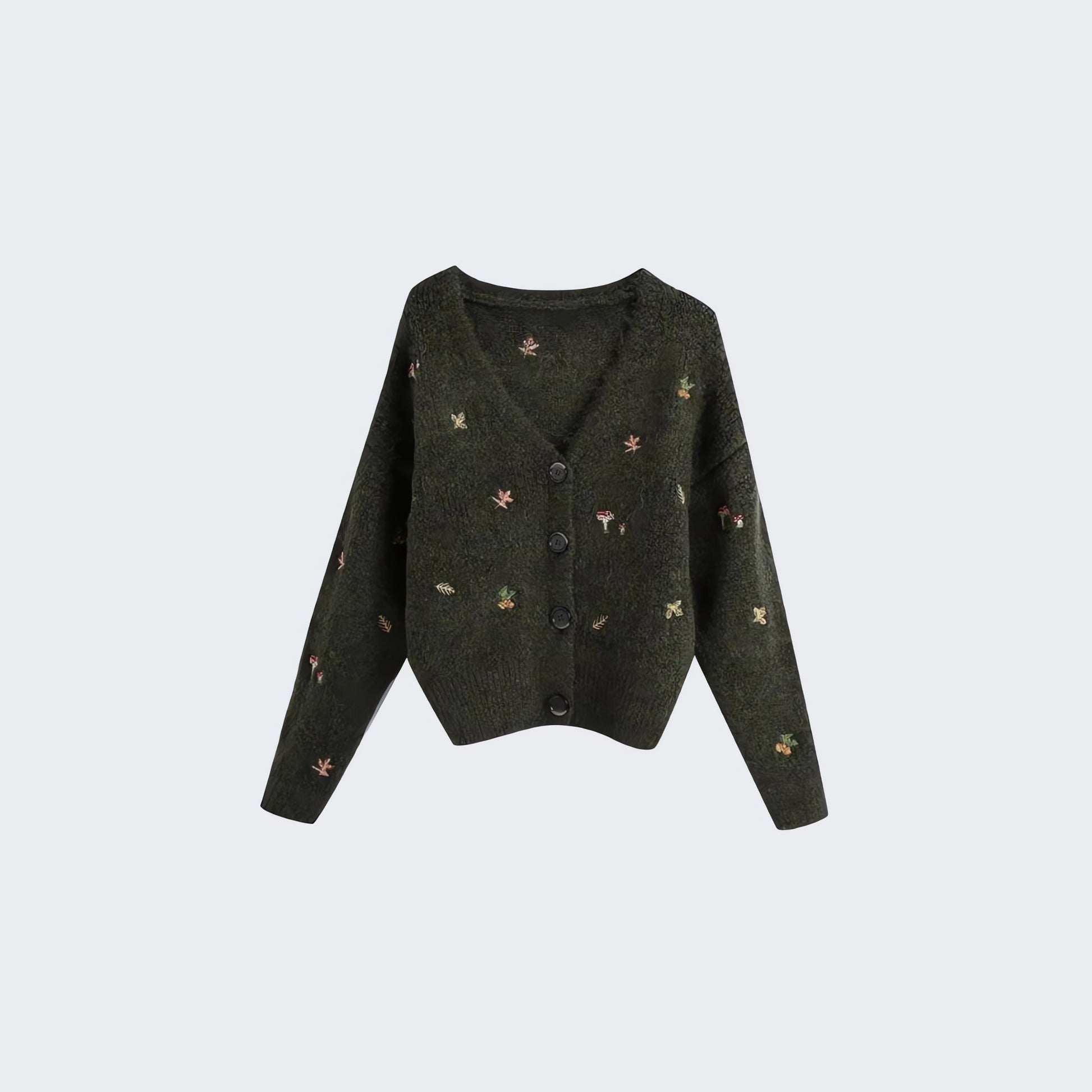 Goblincore Leaf Embroidery Cardigan - KAYSMAR