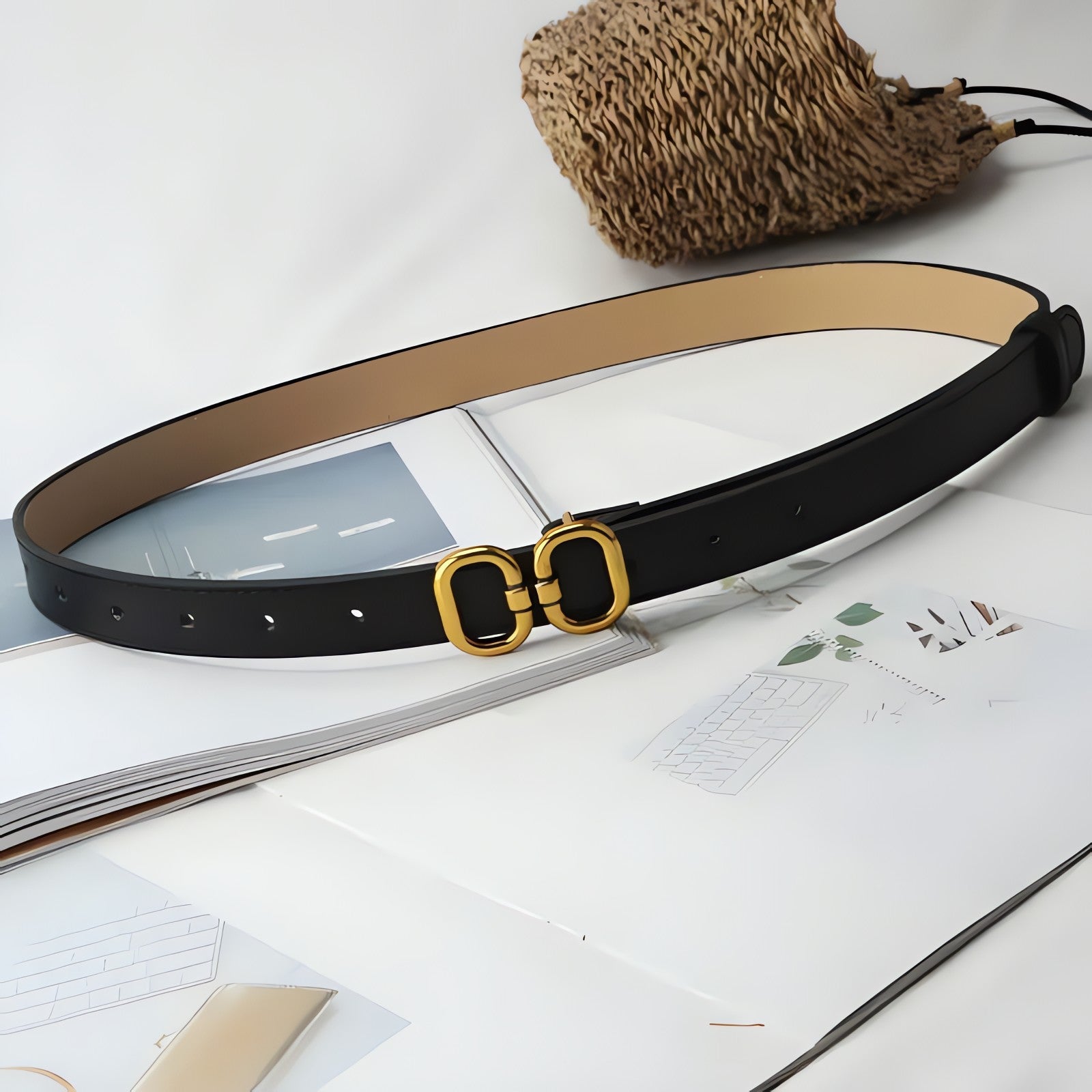 Golden Buckle Skinny Belt - KAYSMAR