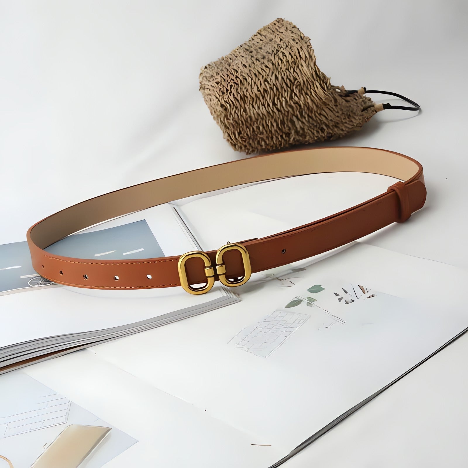 Golden Buckle Skinny Belt - KAYSMAR